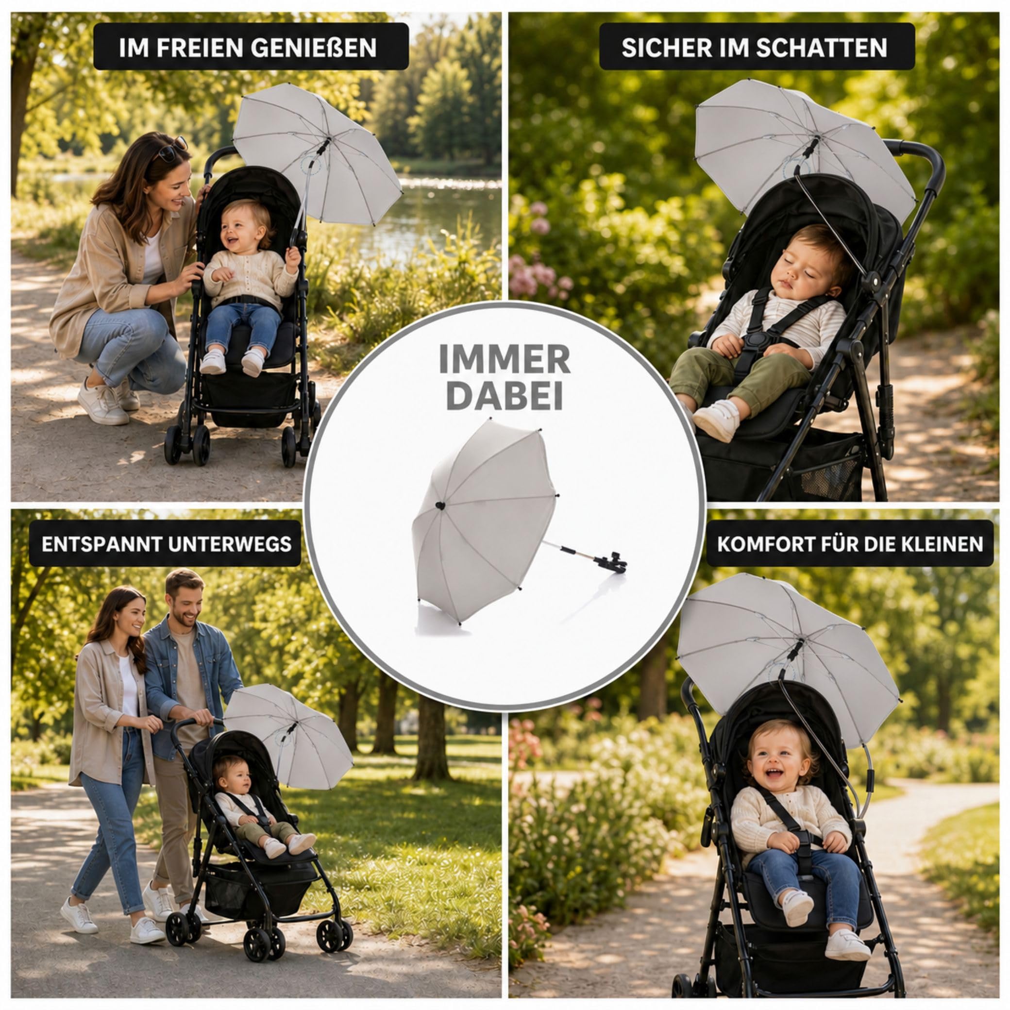 Fillikid Sonnenschirm Kinderwagen Exclusiv | UV-Schutz 50+ | Sonnenschutz Kinderwagen | Universalhalterung für Rund- und Ovalrohre, einstellbar | Leicht zu Reinigen | Kinderwagen Sonnenschirm