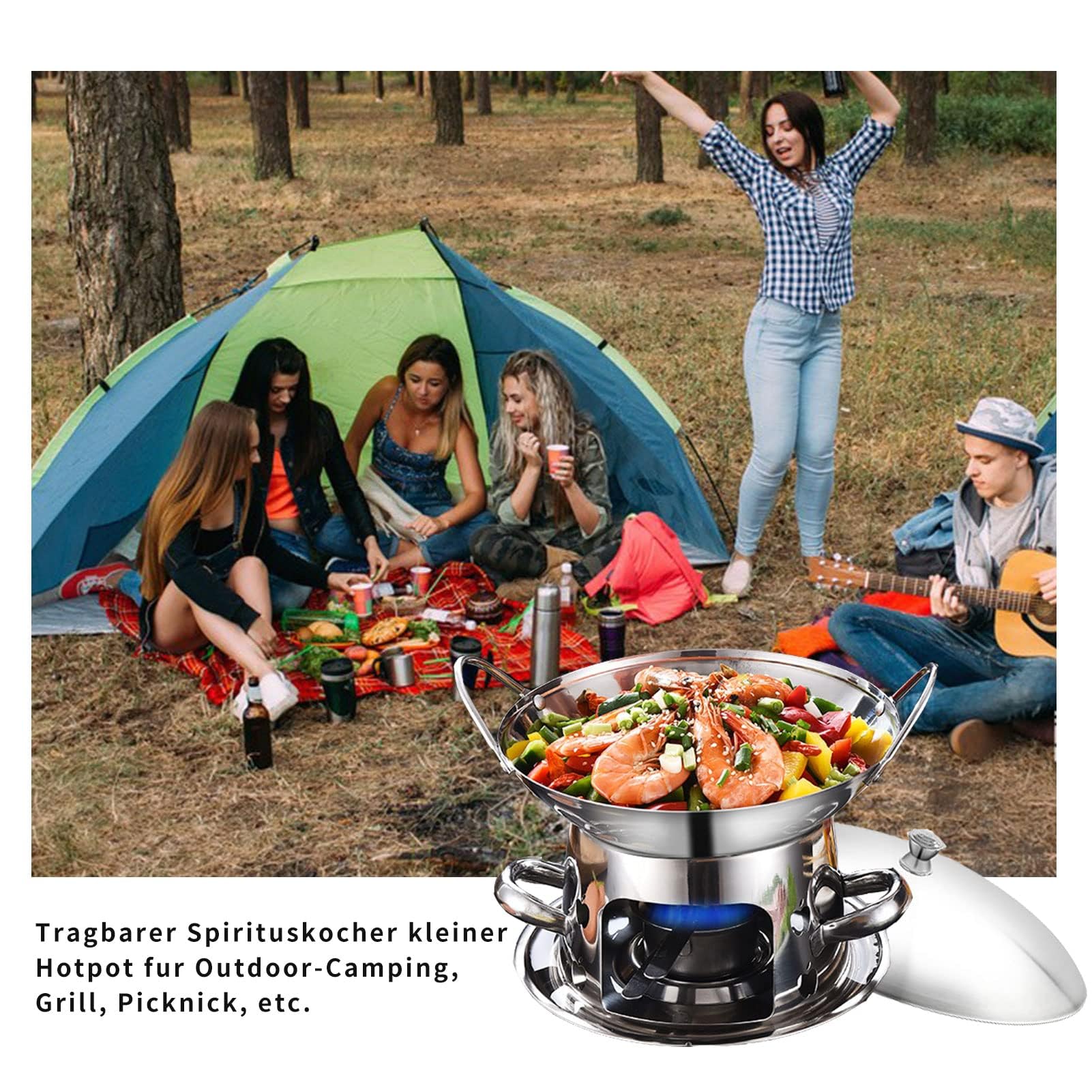 Fondue Chinoise Mini, Multifonctionnel éPais Appareil Fondue Chinoise, Blocs D'Alcool Solide Carburant, FabriquéS En Acier Inoxydable éPais, Puor Camping Et Pique-Nique Usage Domestique (26cm)