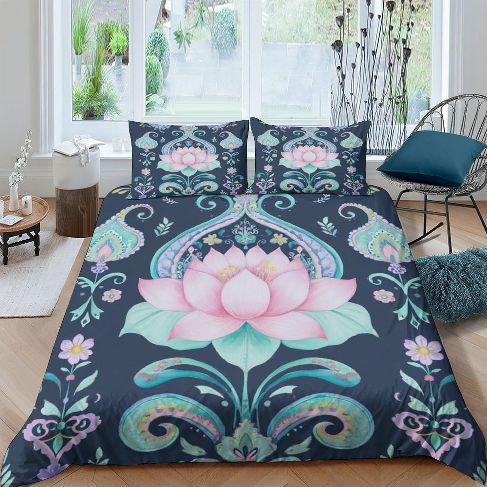 Ctjqhvkz Style-6 3D Printed Lotus Mandala Fitted Sheet Microfiber Soft Anti-Slip Peacock Feather Mattress Cover For Bedroom Dorm Decor Single（135X200cm）
