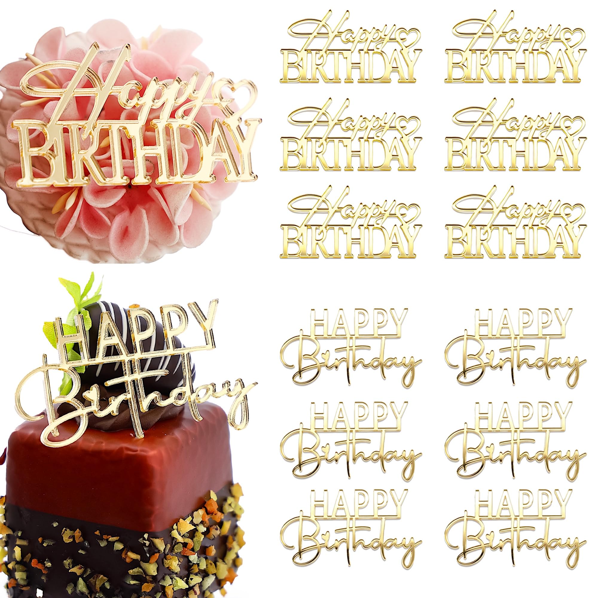 AiQi Bakes 12 Pieces Mini Size Happy Birthday Acrylic Cupcake Toppers