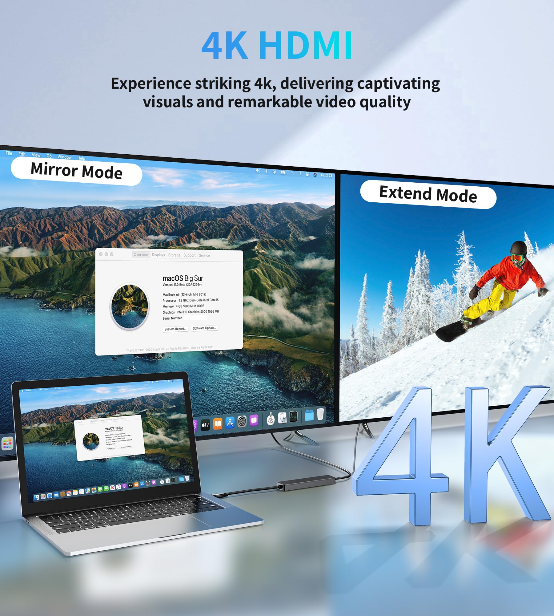 Hub USB C BHHB M80 5-in-1 - HDMI 4K, PD 100W, USB 3.0, Compatibile Con MacBook, IPad, IPhone - Foto 3