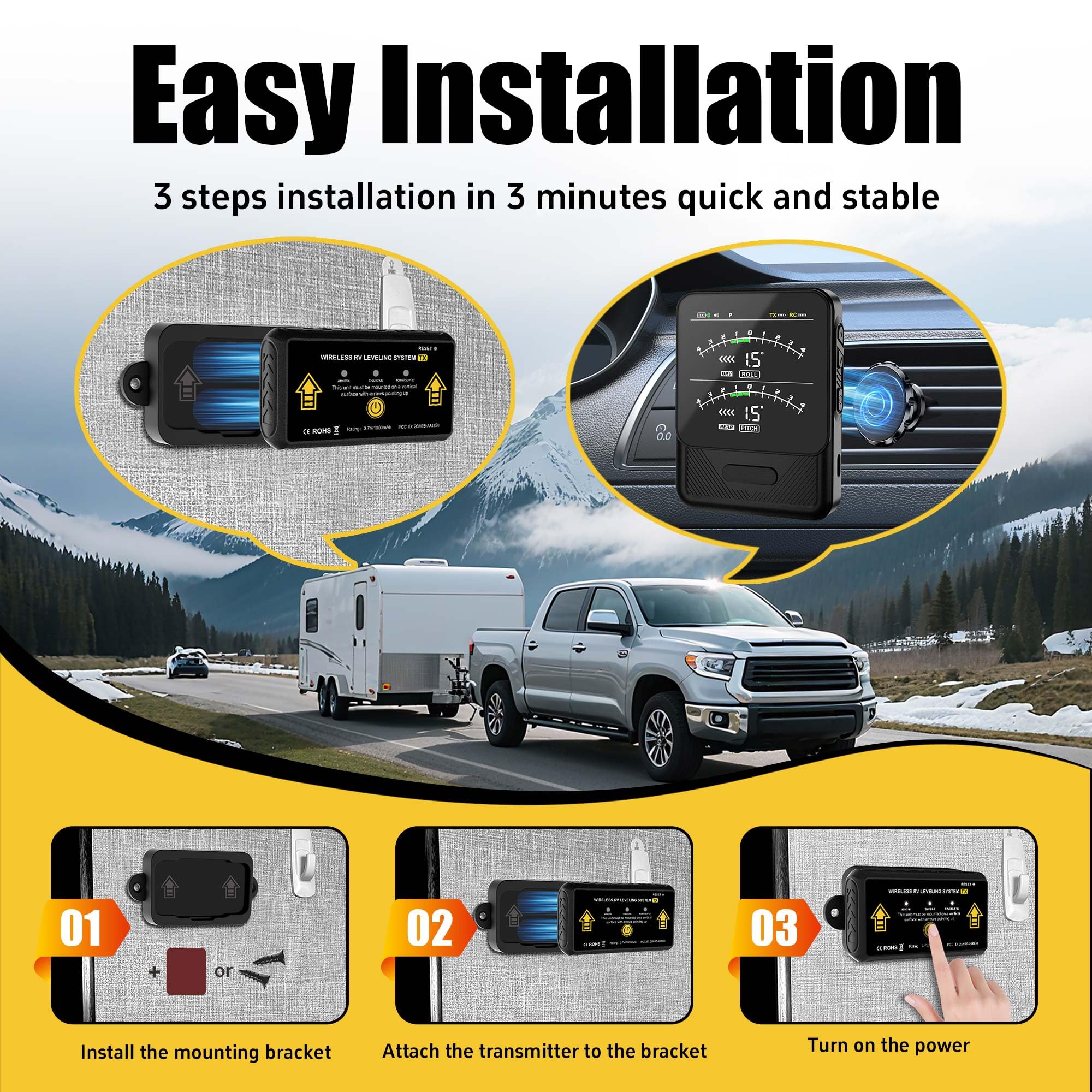Sistema de nivelación inalámbrico para caravana, sistema de nivelación de cámper, accesorios para caravanas, con pantalla profesional portátil para caravanas, remolques y autocaravanas, fácil de