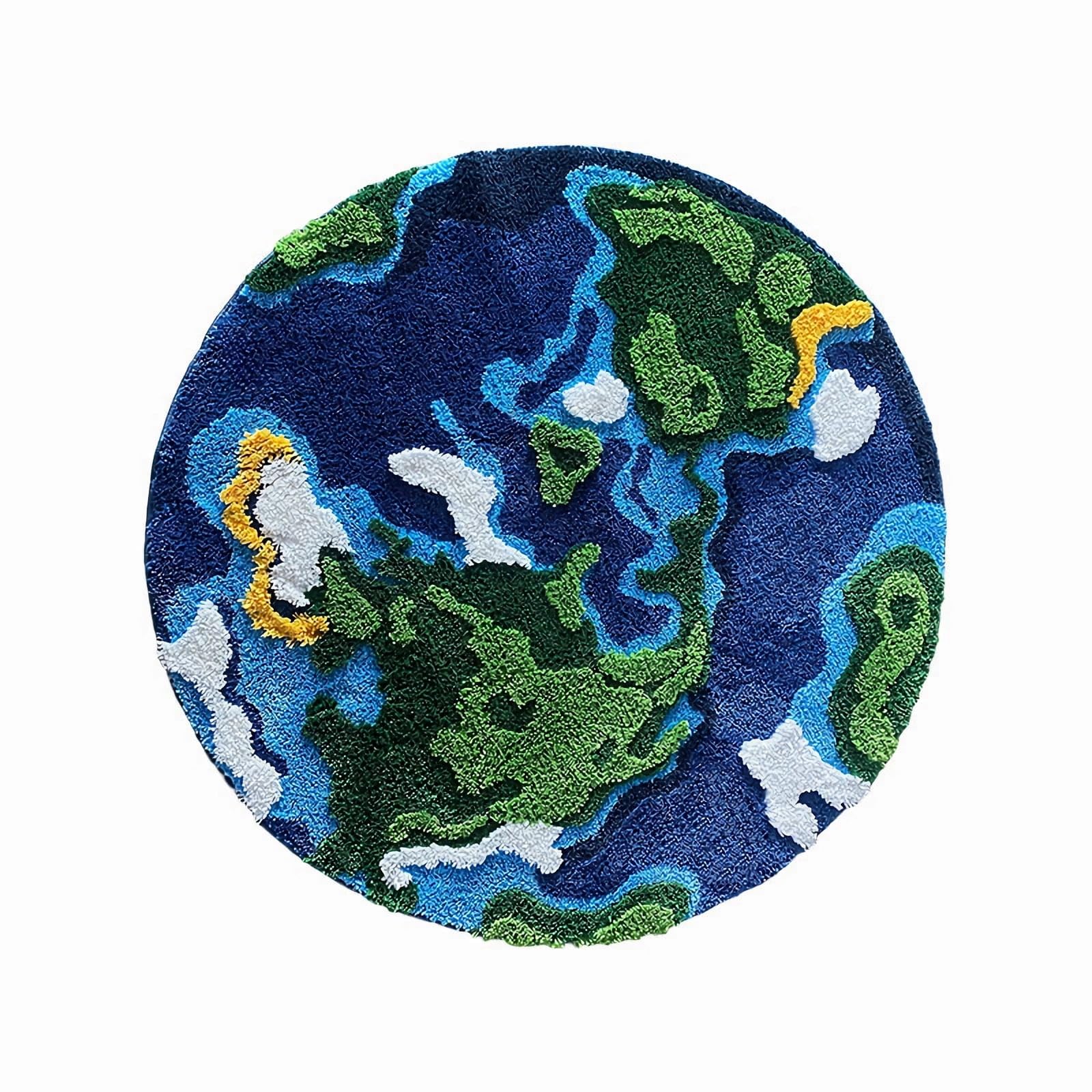 Taikoory Earth World Map Rug - Moss Science Circle Rug for Classroom Kids, Cute Bath Mat Machine Washable Area Rugs for Bedroom Aesthetic Bathroom