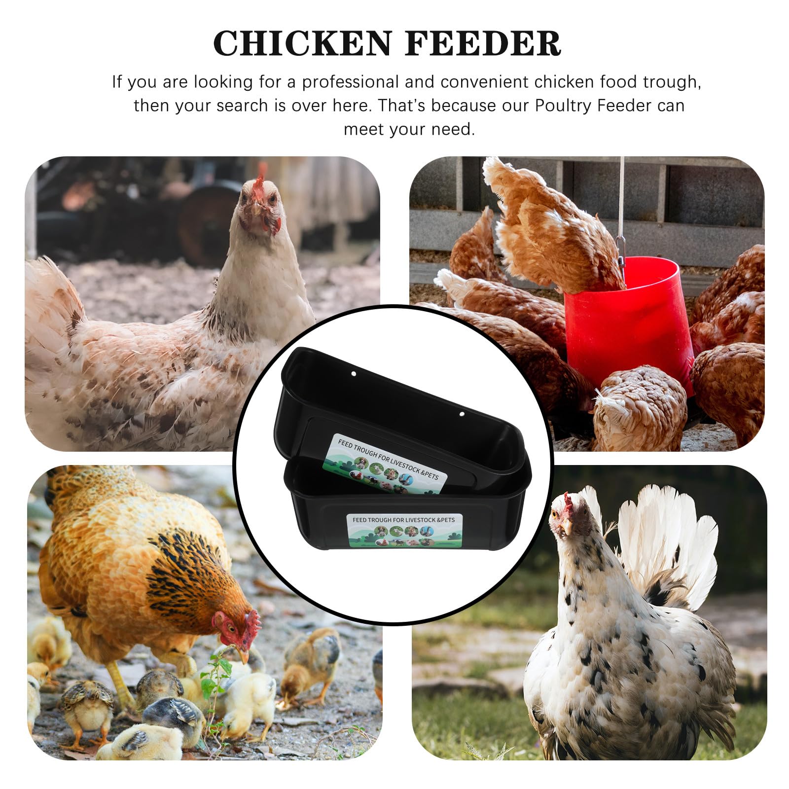 Comedero Automático para Aves de Corral Grande de 2 Piezas, Contenedor Colgante Negro de Alta Capacidad, Comedero Anticaída para Gallinas, Patos y Cabras, Abrevadero Resistente