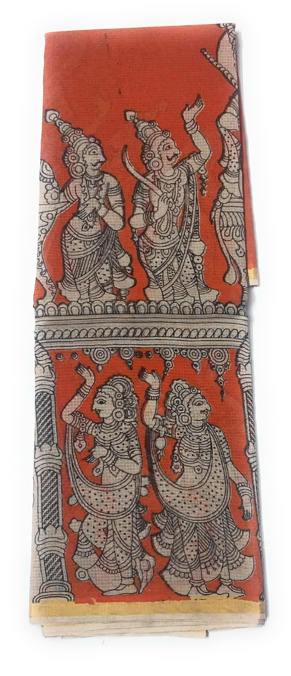 Kalamkari kota cotton saree pure handloom Orange, Traditional Indian Mythological Figures, Ethnic Style-picture-37