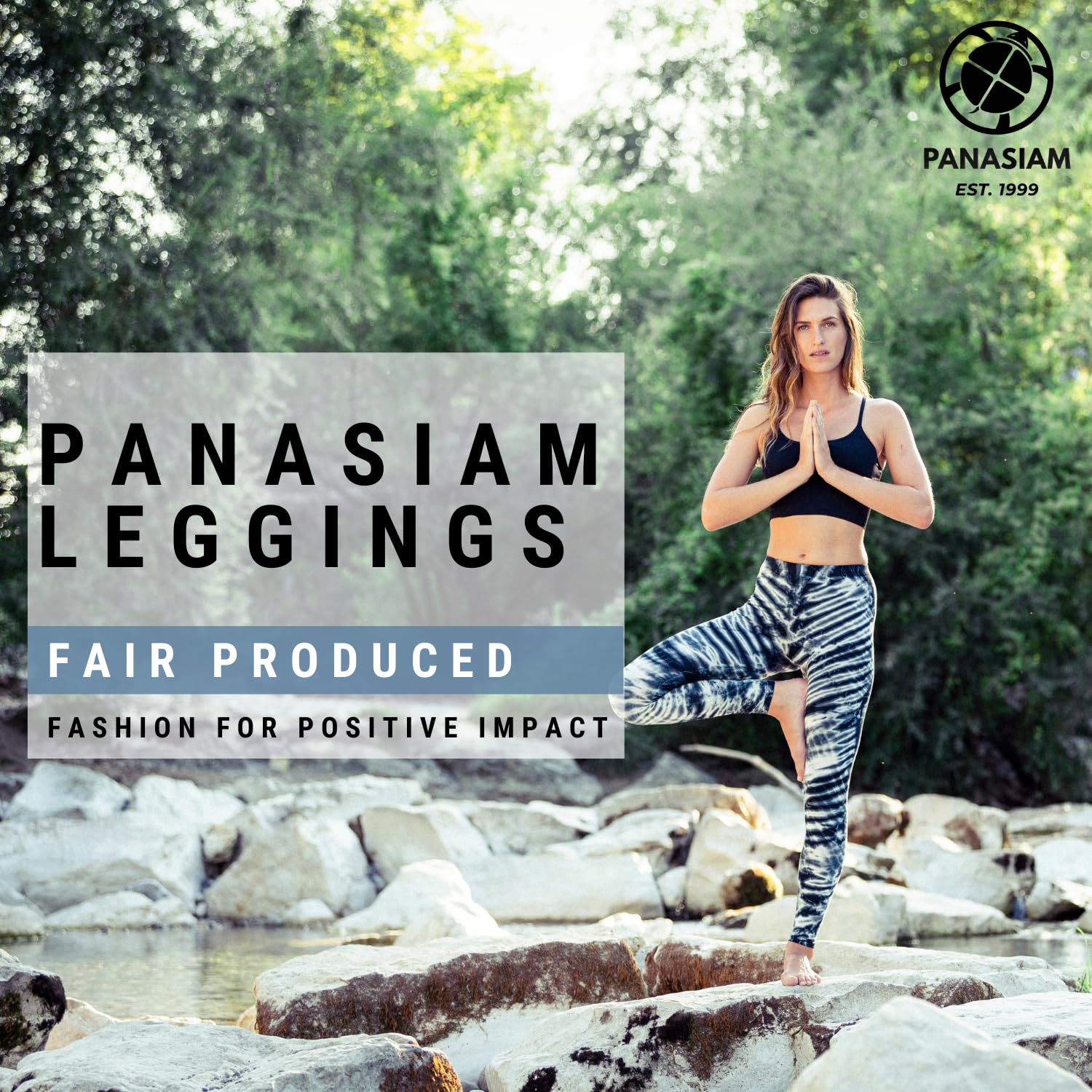 PANASIAM Yoga Leggings Damen - Batik Design Ocean - Sport Tights lang