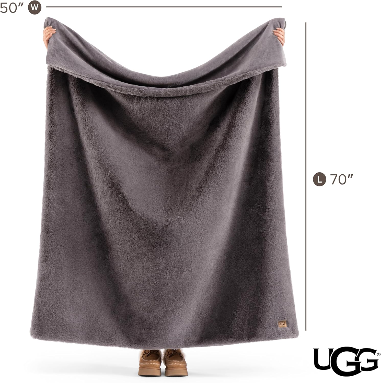 UGG Euphoria Faux Fur Throw Blanket, Oversized Soft Throw for Bed or Couch, Luxury Bedroom Decor, Plush Blankets, Machine Washable, 50-inch x 70-inch, Charcoal Grey - Image 8