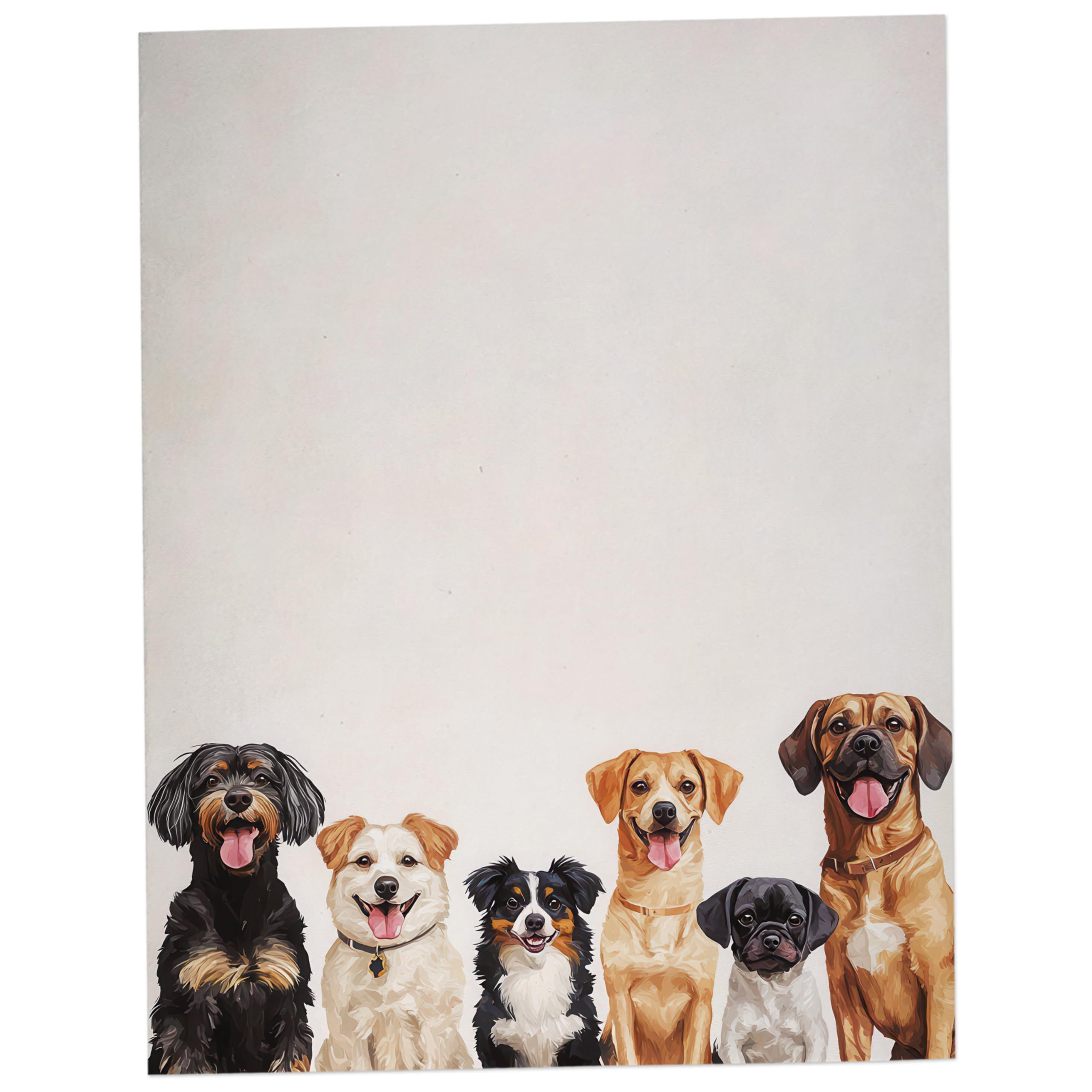 Happy Dogs Stationery Paper - 60 Sheets - Great for Party Invitations, Groomers, Veterinarians, Breeders
