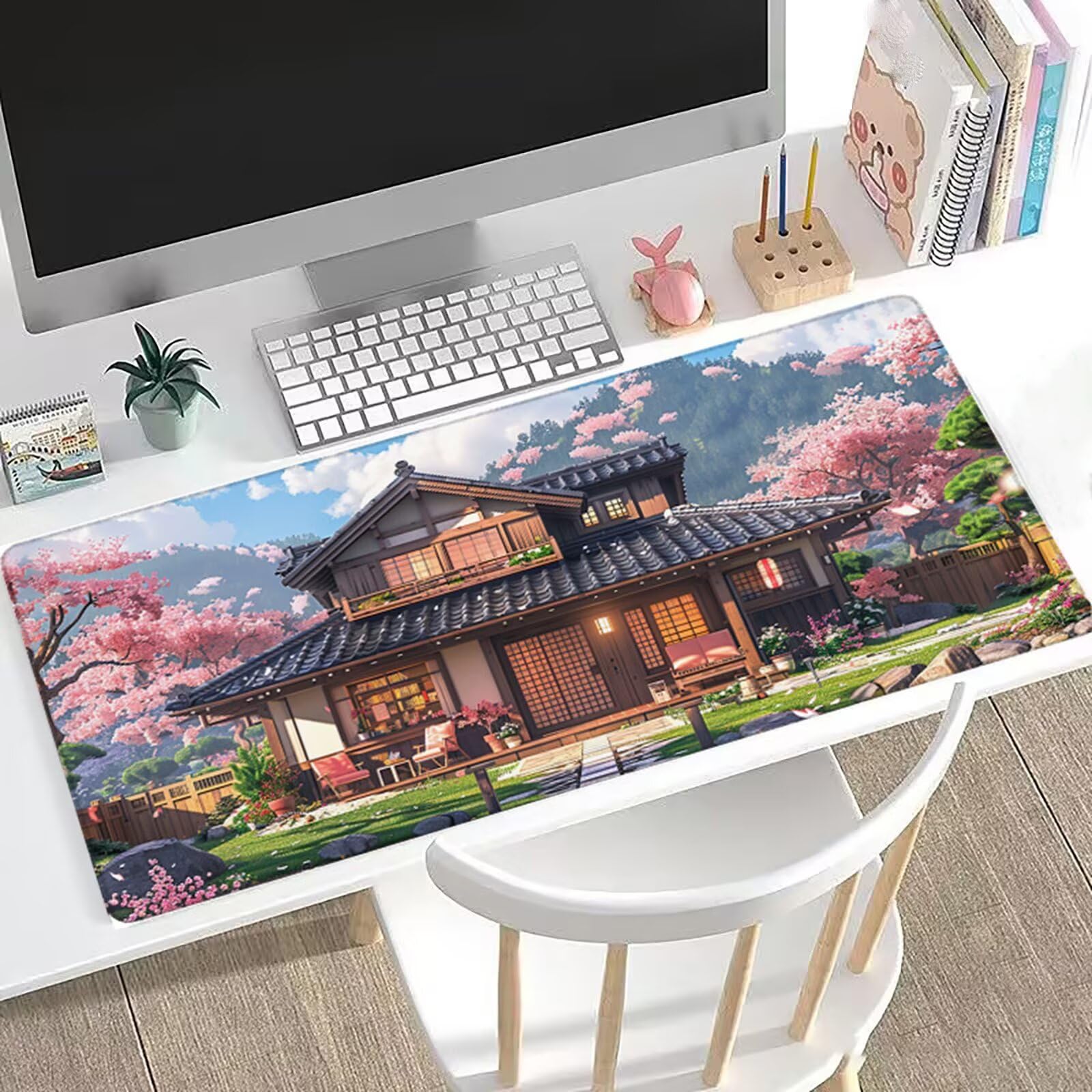 XXL Tappetino Mouse 1500x800 mm Gaming Casa Sottomano Scrivania Ufficio, Fiori Di Ciliegio Mousepad Antiscivolo con Base Stabile, Tappeto per Mouse e Tastiera, Accessori Scrivania Gaming, PC H0-1047