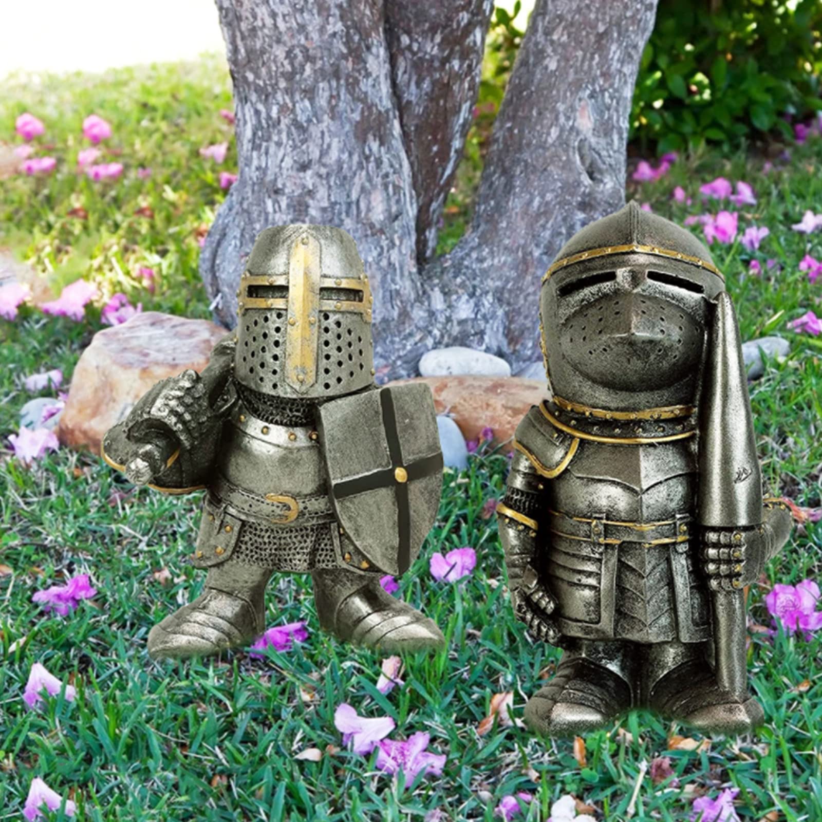 Zerodis Decoración De Estatua De Jardín, Divertida Armadura De Guardia Enana Medieval En Miniatura Escultura De Caballeros Europeos Para Decoracion