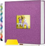 popotop Self Adhesive Photo Album with Display Window, 40 Pages Scrapbook Album for 4x6 8x10 Picture, Black Linen Memory Book for Wedding Baby Travel, with Scraper and Metallic Pen