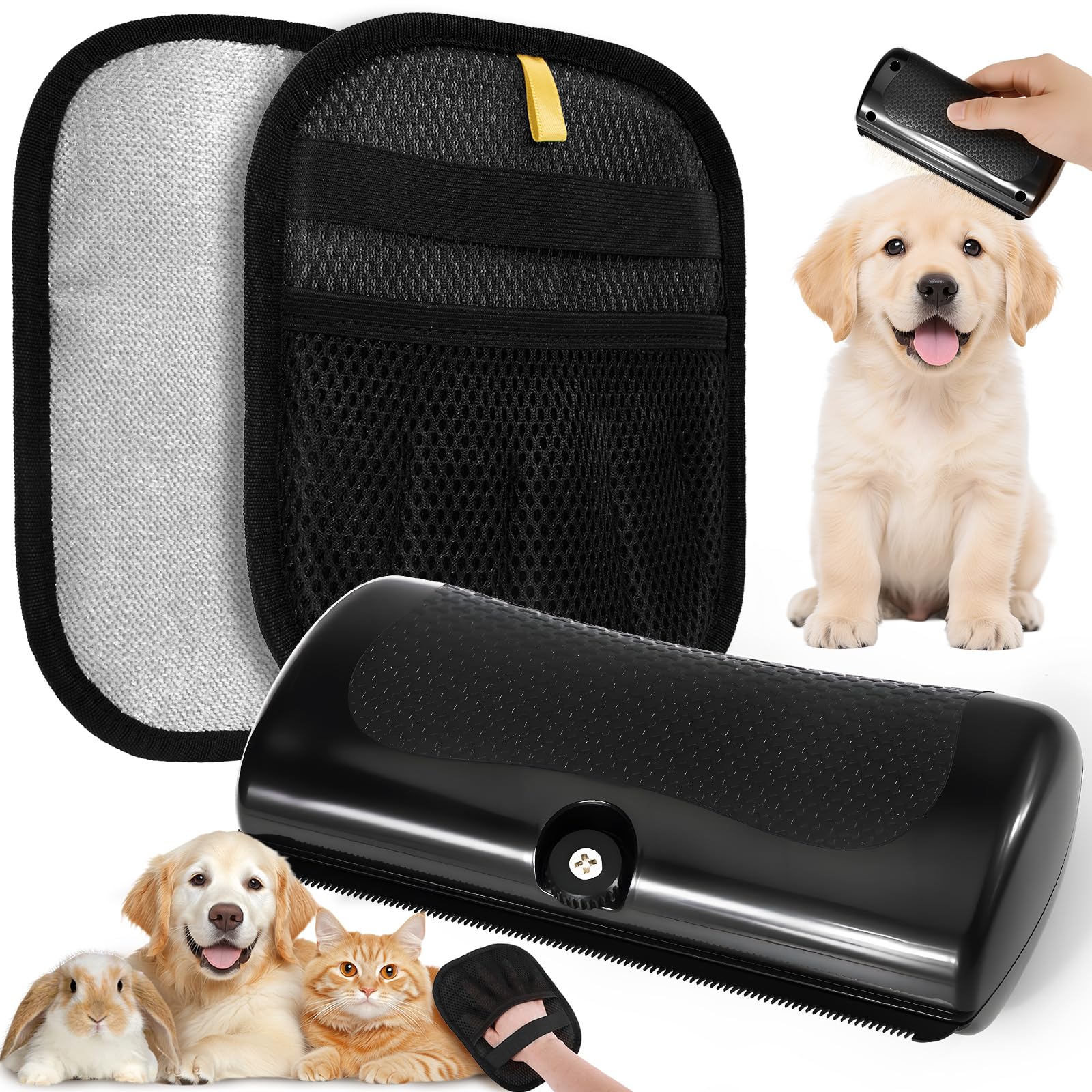 2-in-1 Haustier-Haarentfernungsset:Fellwunder Bürste hund, Pet Care Brush, Pflegekämme für Katze und Hund ＆ Fellmagnet-Handschuh zur Haarentfernung,tierhaarentferner handschuh.