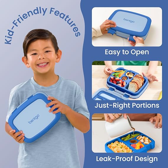 Bentgo Kids Childrens Lunch Box - Bento-styled Lunch Solution Offers Durable, Leak-proof, On-the-go Meal and Snack Packing Blue by Bentgo