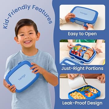Bentgo Kids Childrens Lunch Box - Bento-styled Lunch Solution Offers Durable, Leak-proof, On-the-go Meal and Snack Packing Blue by Bentgo