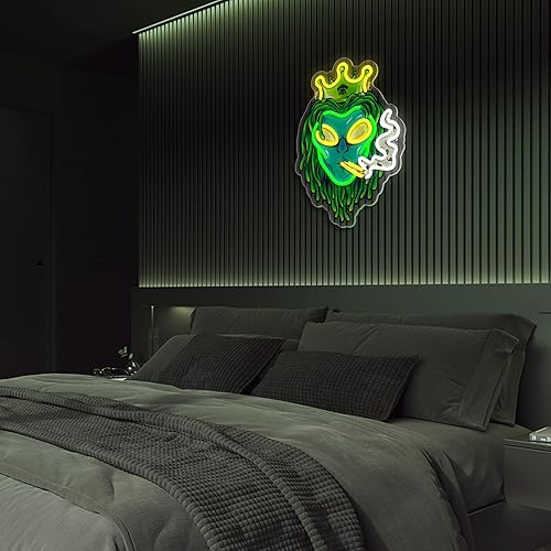 Miniatura 7 de Letreros de neón de alienígena verde con luces LED, luces de neón LED de alienígena fumador con corona, luces de neón LED de alienígena con corona