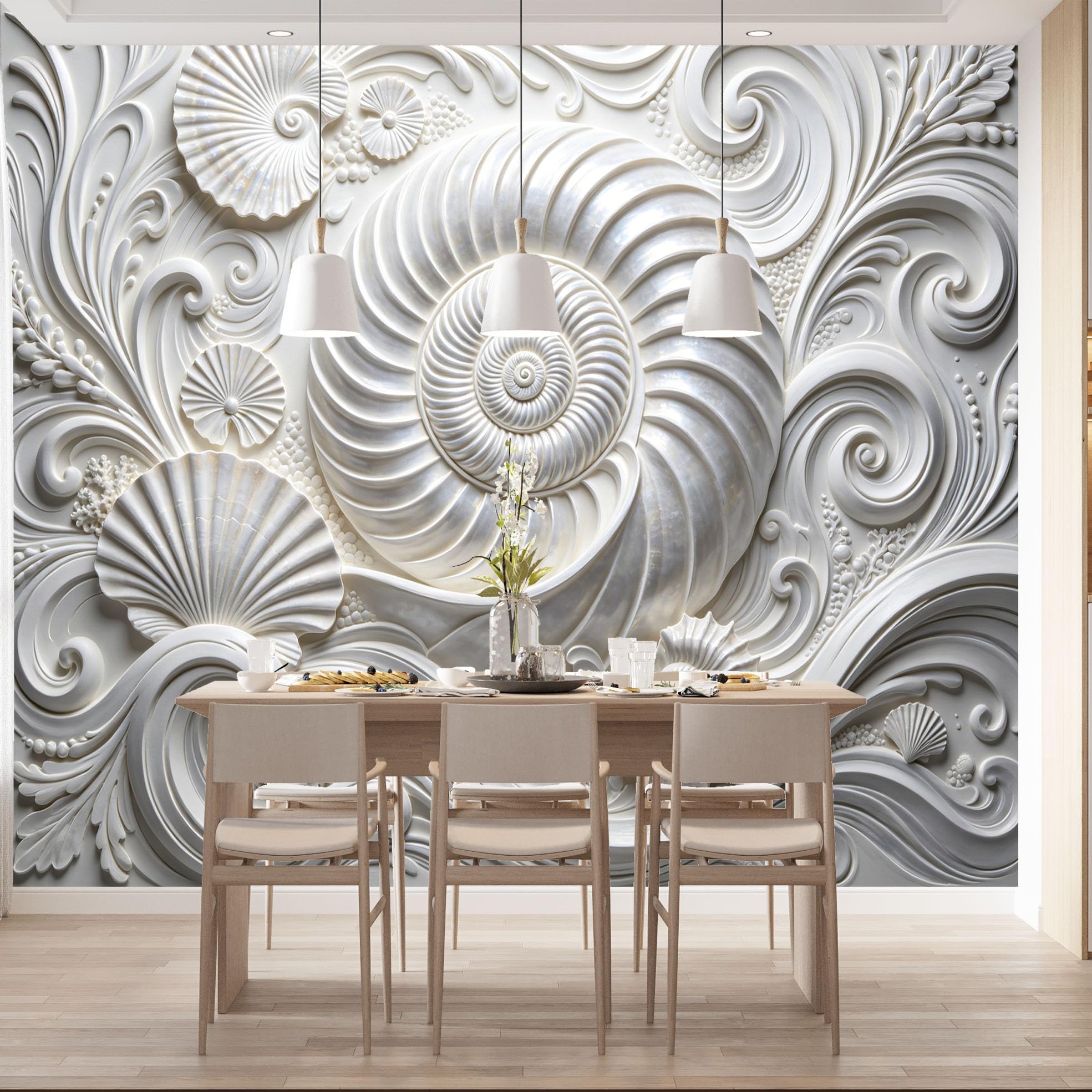 Murale Da Parete con Grande Scultura A Spirale Di Conchiglia Di Nautilus Effetto 3D 300×210 cm (Lxa) Carta Da Parati Fotografica Premium In Tessuto Non Tessuto Decorazione Fai Da Te per La Casa Riv