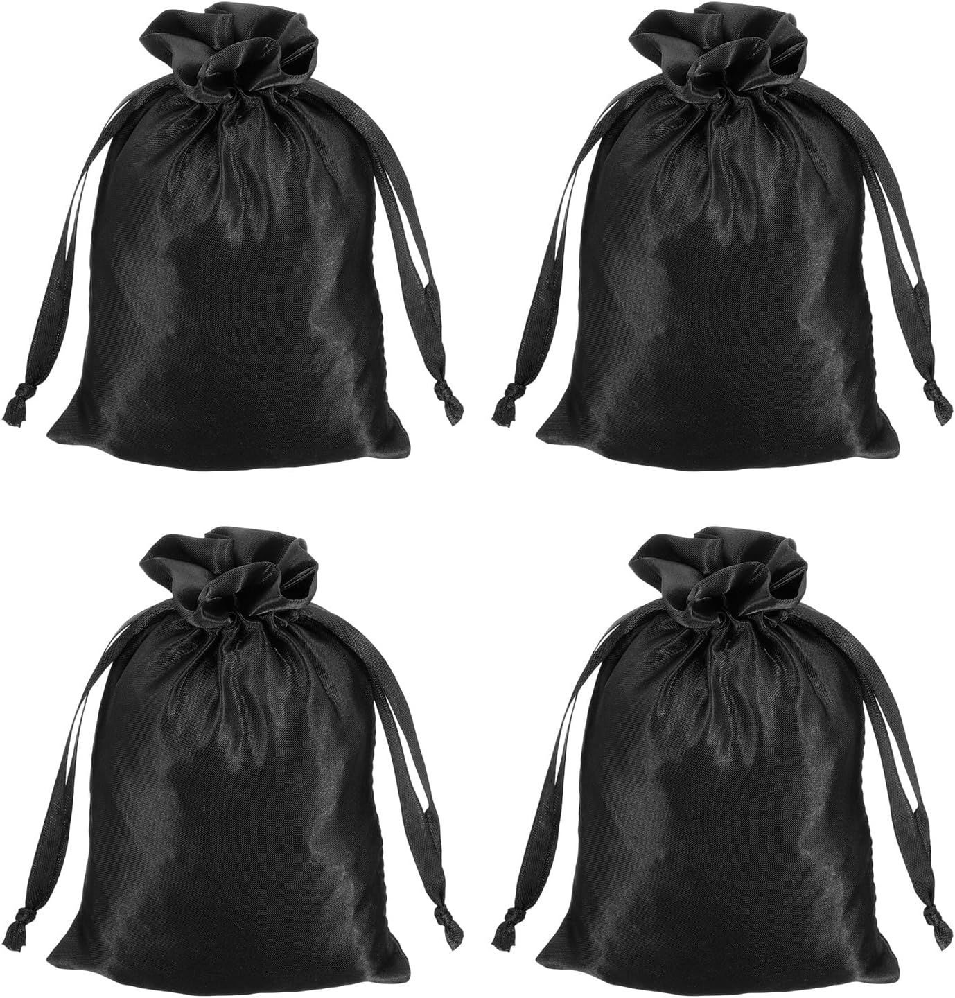 MECCANIXITY Satin Bags with Drawstring, 4x6 Inch Wedding Favor Bag Mini Gift Packaging Bag for Birthday Christmas Jewelry Party (Black, Pack of 4)