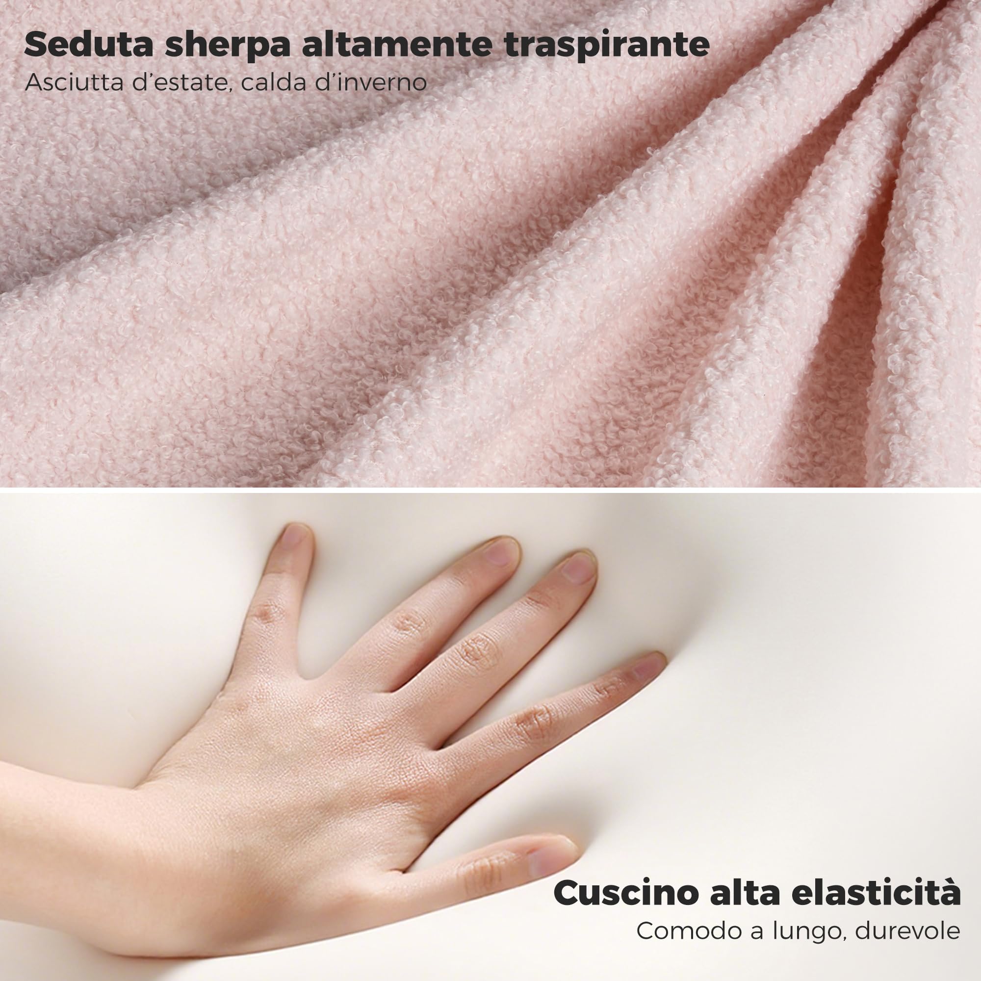 ELUCHANG Sgabello per Toeletta Trucco a Forma Di Petalo, Sedia Trucco Per Camera Da Letto, Sedia Camera da Letto - Regolabile In Altezza 40-52cm, Girevole a 360°, Traspirante Tessuto Sherpa Rosa