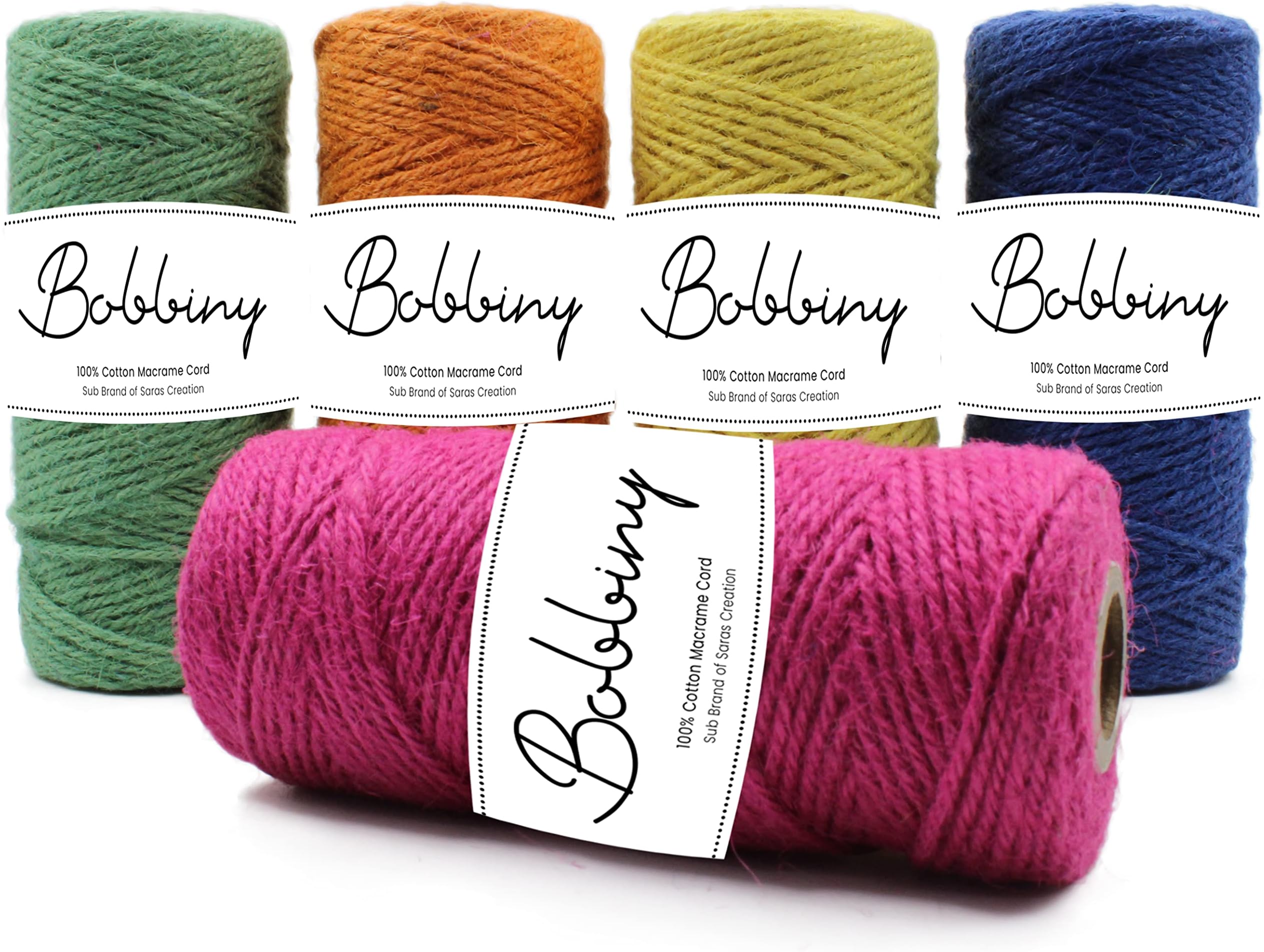 BOBBINY Colored Twisted Jute Twine Rope Linen Twine Rustic String Cord Rope, Party Gift Wrapping Cords Thread and Other Projects (Blue, Orange, Light Yellow, Green, Rani Pink) (Each Roll 50 Mtr)