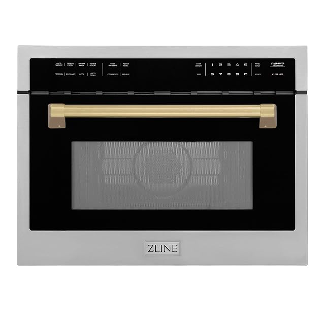 ZLINE Autograph Edition 24 1 6 cu ft Built-in Convection Microwave Oven in Stainless Steel and Champagne Bronze