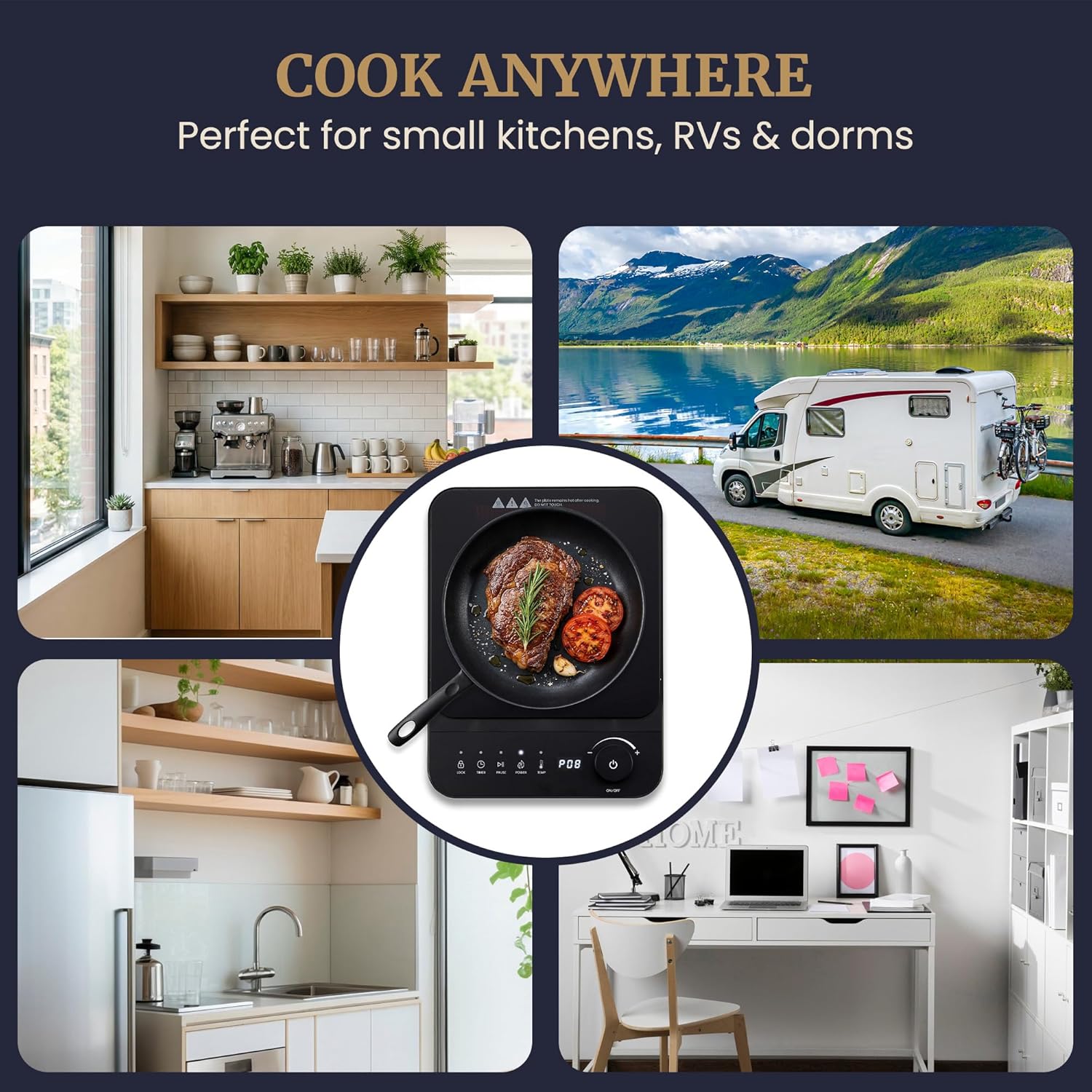 Elite Gourmet EIND57B SlimStore™ Induction Cooktop, Touch Controls, Ultra Thin 2" Profile, 10 Power Levels, Temps 140°F to 465°F, Fast Heat Up, Black