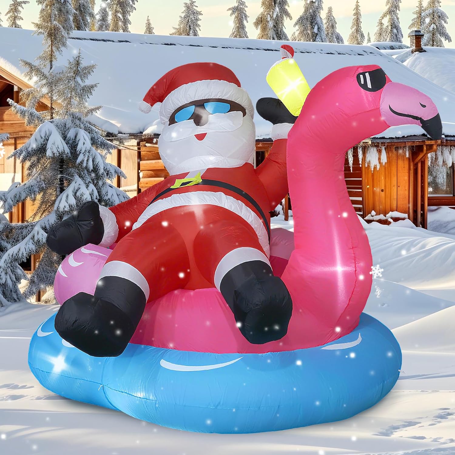 6.5FT Christmas Inflatables Outdoor Decoration – Inflatable Christmas Blow Up Featuring Santa on Flamingo Pool Float with LED Lights for Inflables De Navidad Yard Party Outdoor Indoor Décor - Image 3