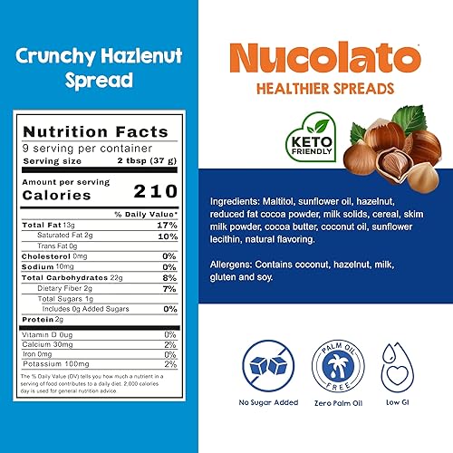 Miniatura 2 de Nucolato Crema crujiente de avellana  Snacks saludables, aperitivos de proteínas, aperitivos keto bajos en carbohidratos, delicia de avellana sin