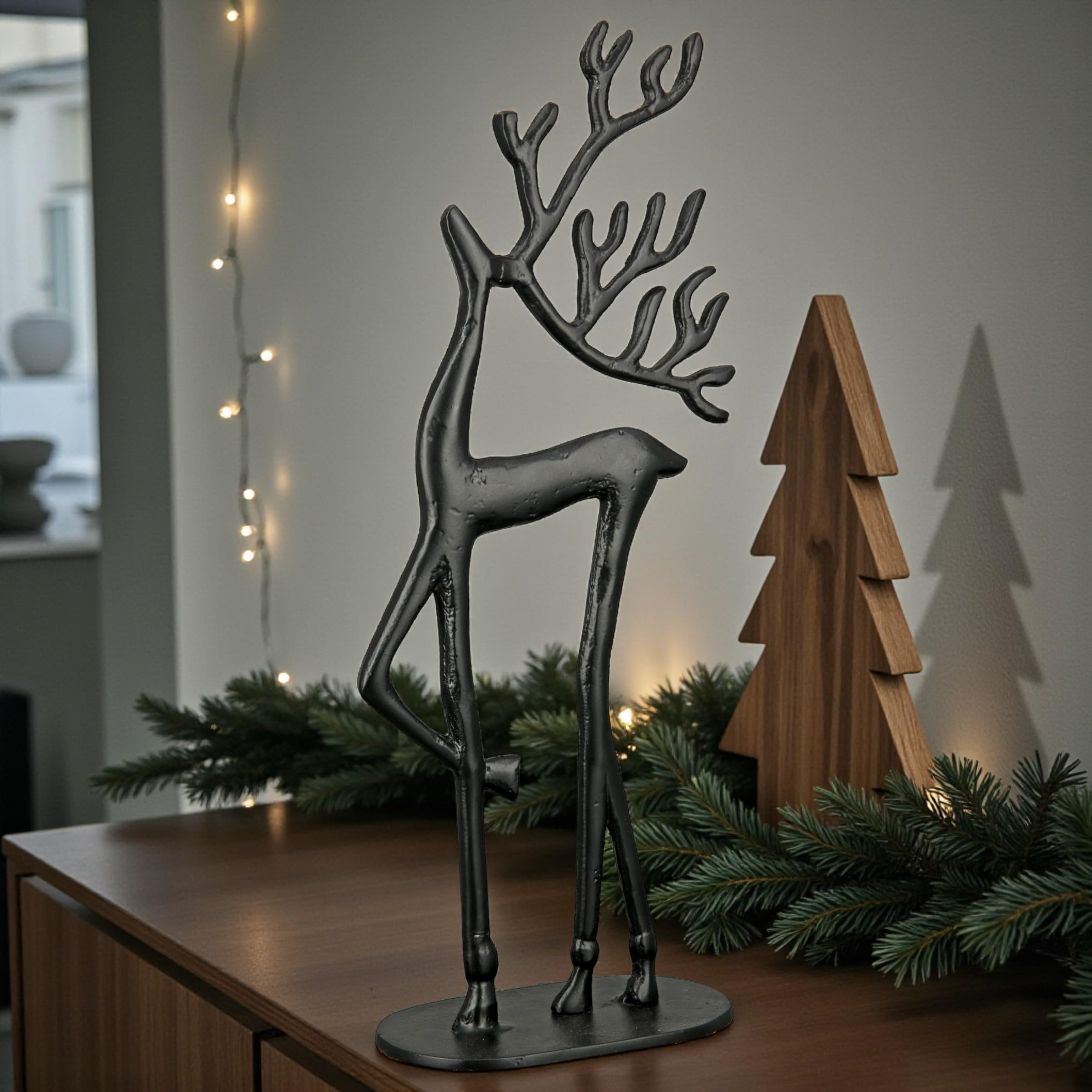 Casablanca Sculpture de Renne en Aluminium Noir Avent Décoration de Noël XL Hauteur 37,5 cm