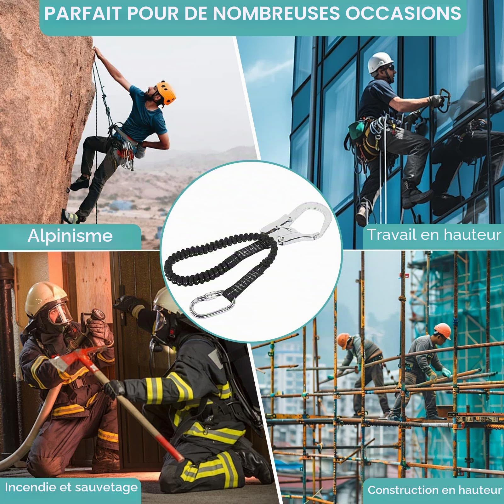 HERCHR Lanyard de sécurité avec snap Hook 25 kN véhile lourde Protection d'automne de sécurité intérieure absorbant le harnais de sangle d'arbre d'escalade élastique élastique élastique