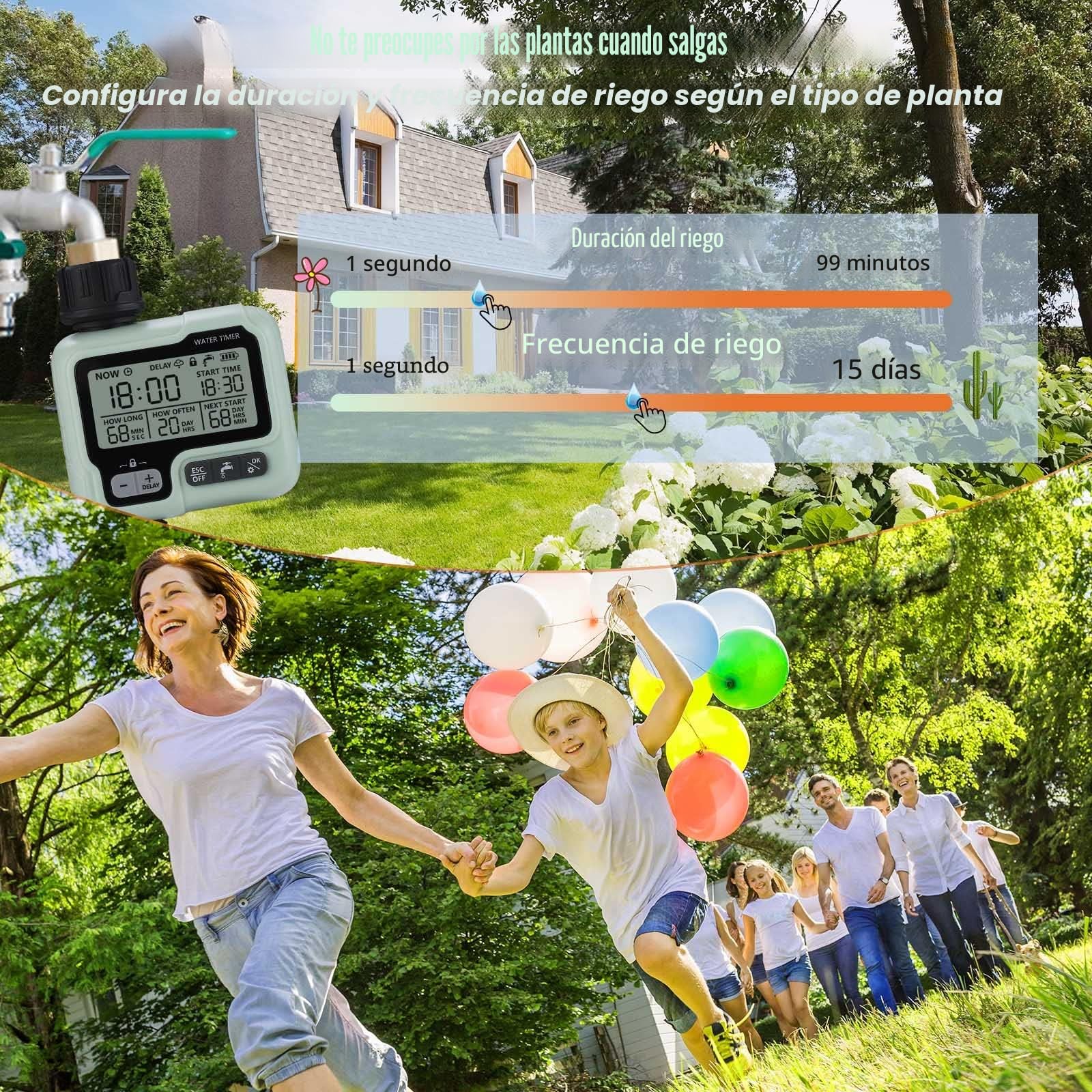 johgee Programador de riego Sistema de riego Programador riego de Control para césped de jardín, riego automático, retraso de Lluvia, Control Manual y Bloqueo para niños