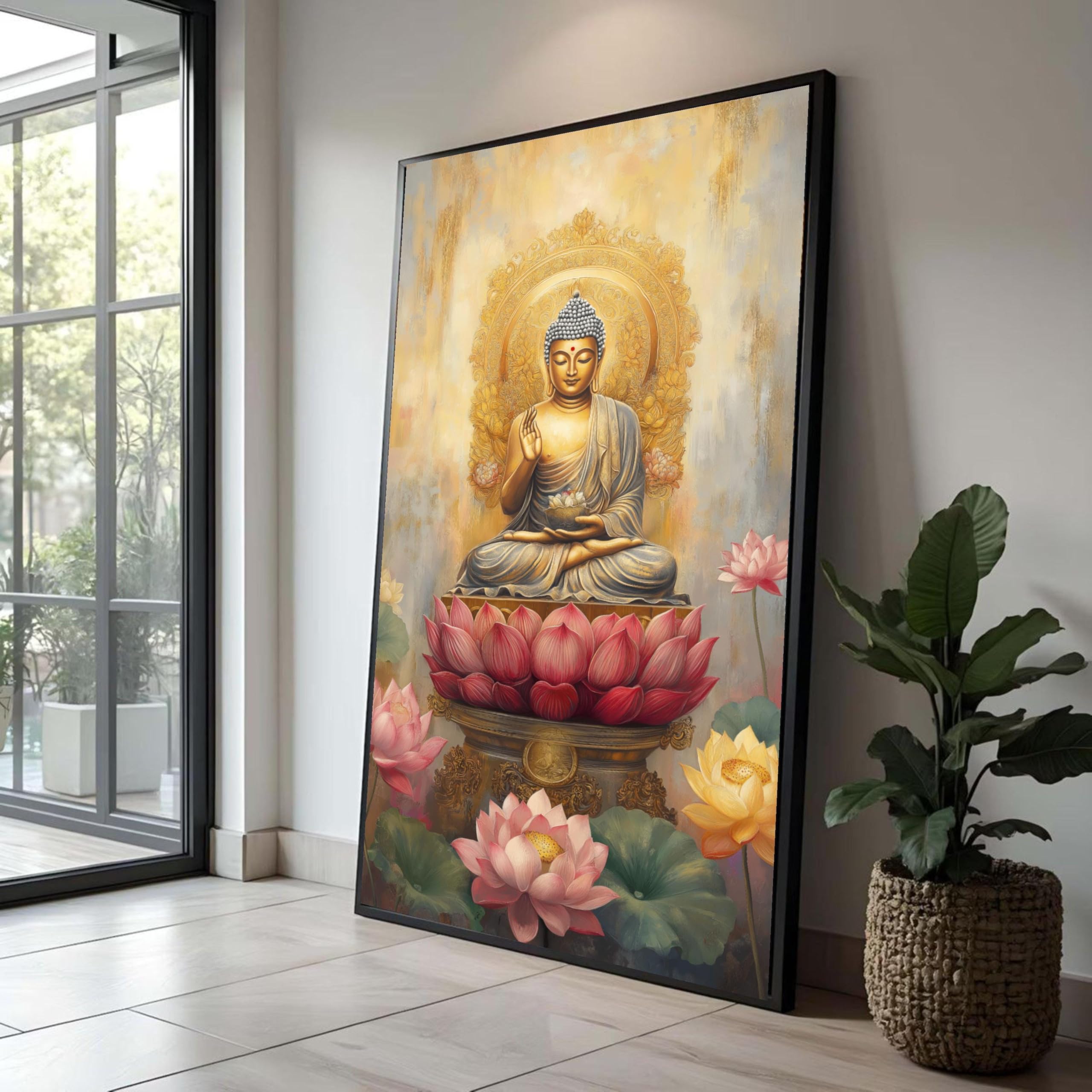 Toile Bouddha doré 70x130cm pour créer un salon zen et propice à la méditation - 8