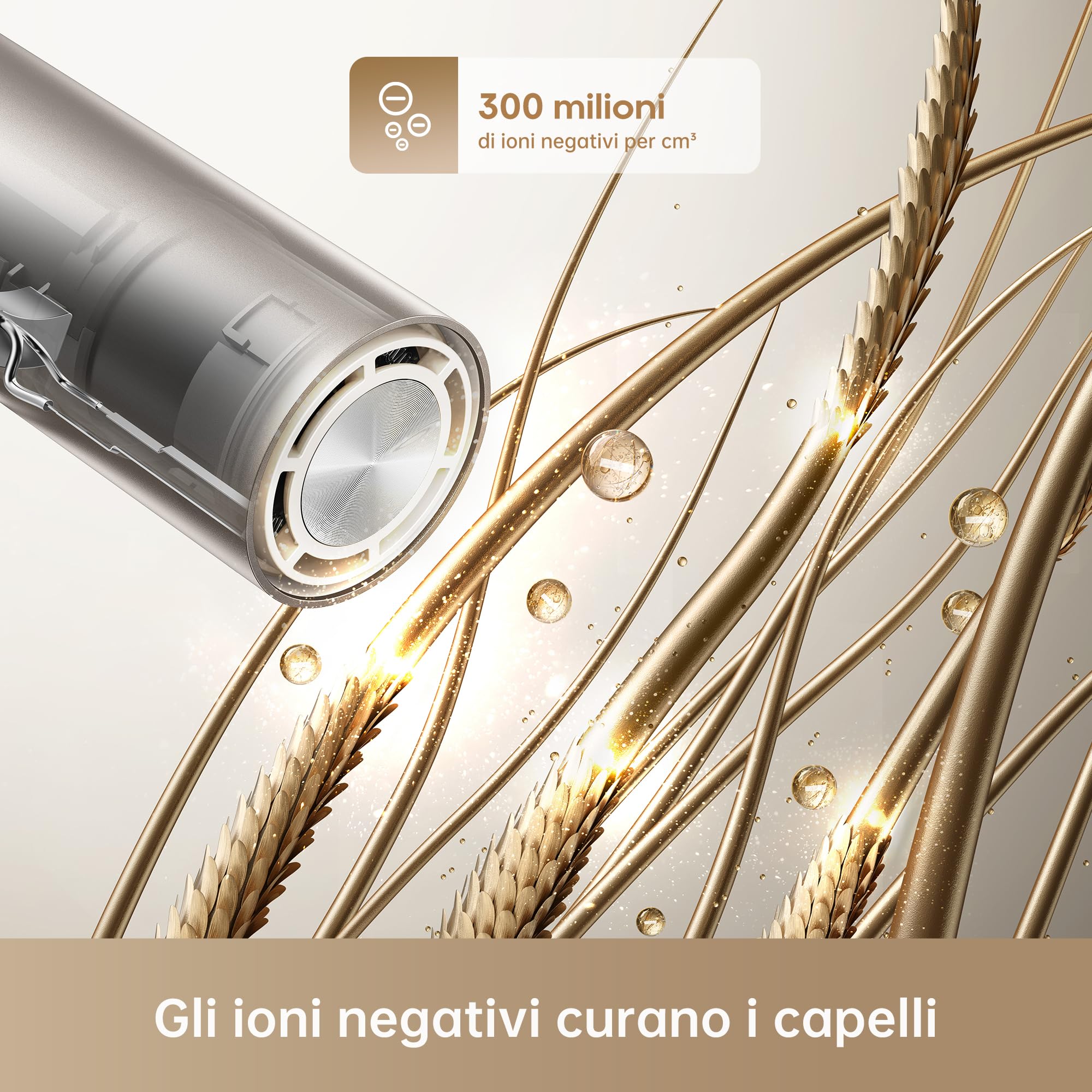 DREAME Pocket Neo Asciugacapelli Tascabile ad Alta Velocità, Pieghevole in 3 Forme, con Soli 300 g di Peso, Motore da 110,000 giri/minuto, 300 Milioni di ioni negativi/cm³, Oro