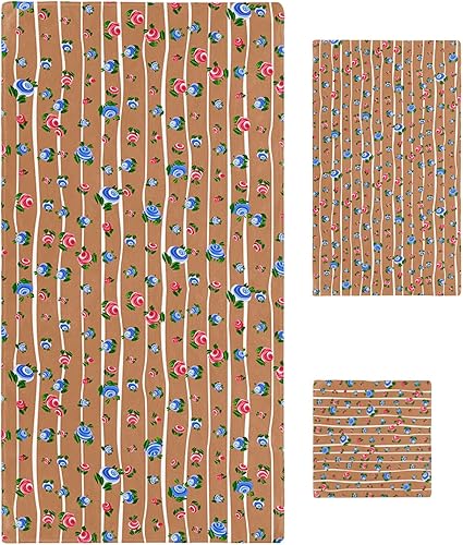 Juego de toallas de baño con flores azules y rosas, juego de toallas de baño de microfibra, juego de toallas de cocina y playa, retro, elegante,