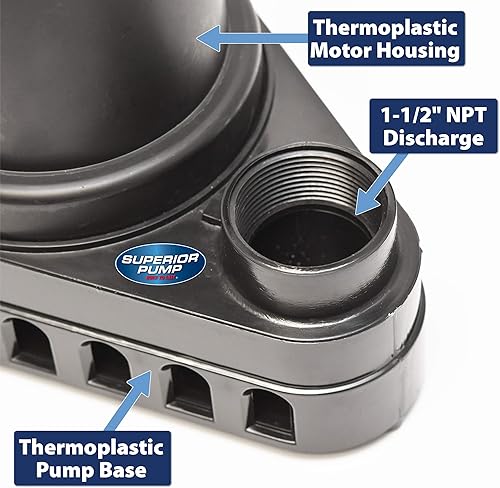 Miniatura 6 de Superior Pump 92260 Bomba de sumidero termoplástica de 14 HP con interruptor de flotador vertical, color negro