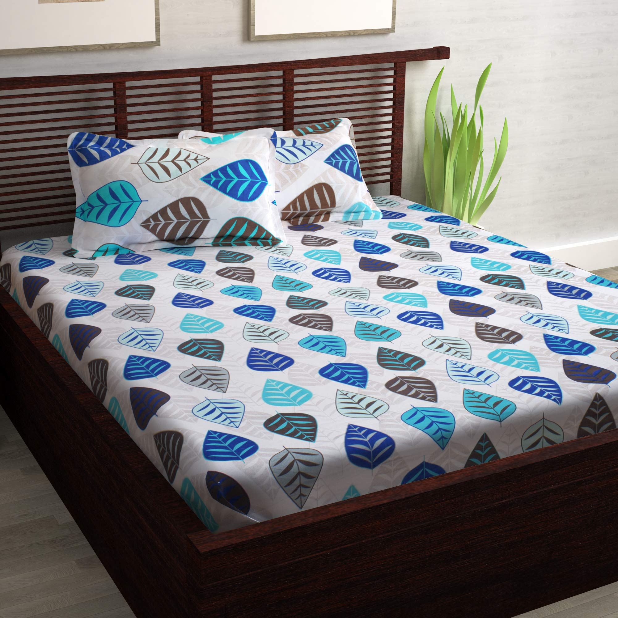 Story@Home Majestic 152 TC Cotton King Size Bedsheet with 2 Pillow Covers- Floral, Blue कपास डबल बेडशीट