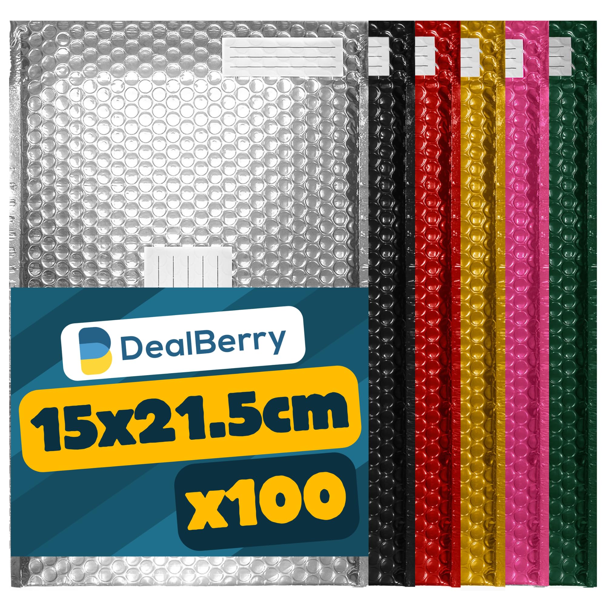 100 Pack Padded Envelopes | Packaging Poly Bags | Shipping Mailer | Metallic Shipping Envelopes | Address & Return Box | Assorted Colours | Size C | 170x215mm — image 1