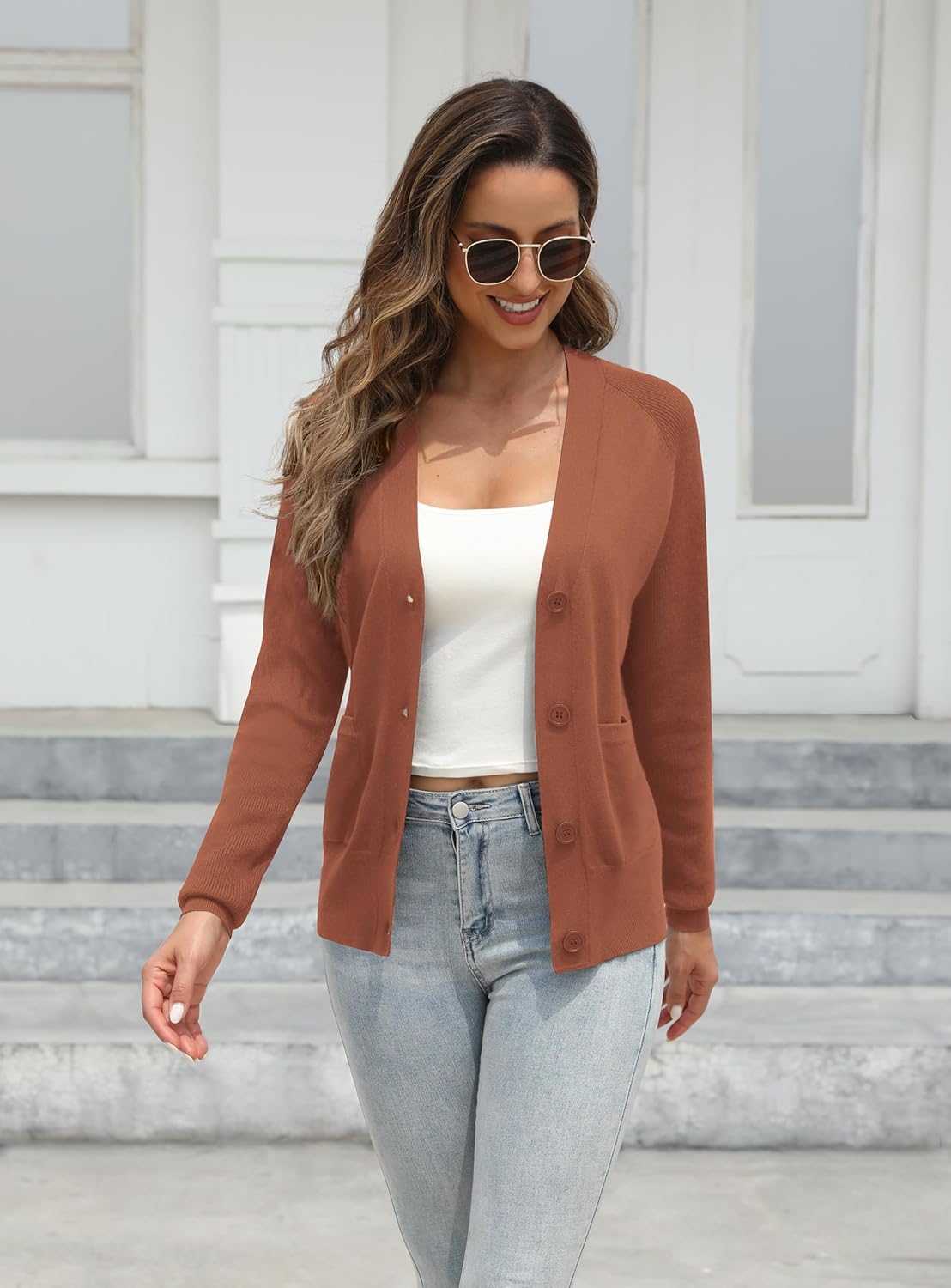 Urban CoCo Women's Classic Open Front Cardigan Sweaters Long Sleeve Button Down Knit Sweater - Image 2