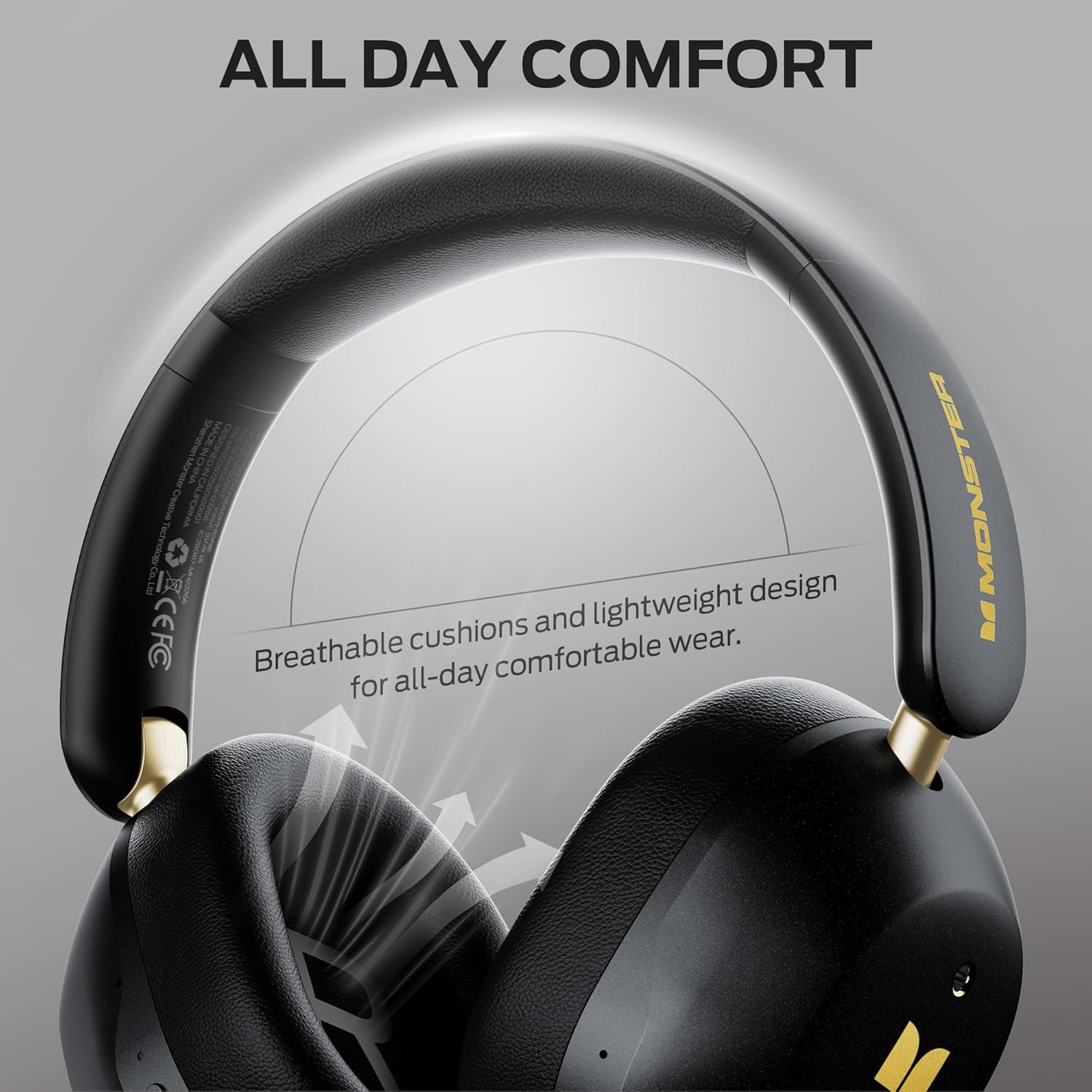 Monster Persona 6th ANC Active Noise Cancelling Headphones, Bluetooth Headphones Over Ear with HiFi Stereo Audio, 60H Playtime, 3 EQ Modes, Bluetooth 6.0, Wireless Headphones for Travel Work, Black - Image 6