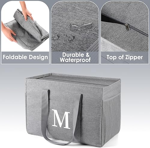 Miniatura 4 de Bolsa de lona extragrande para mujer, bolsas de comestibles, bolsas de compras reutilizables, plegable, bolsa de viaje de fin de semana con parte