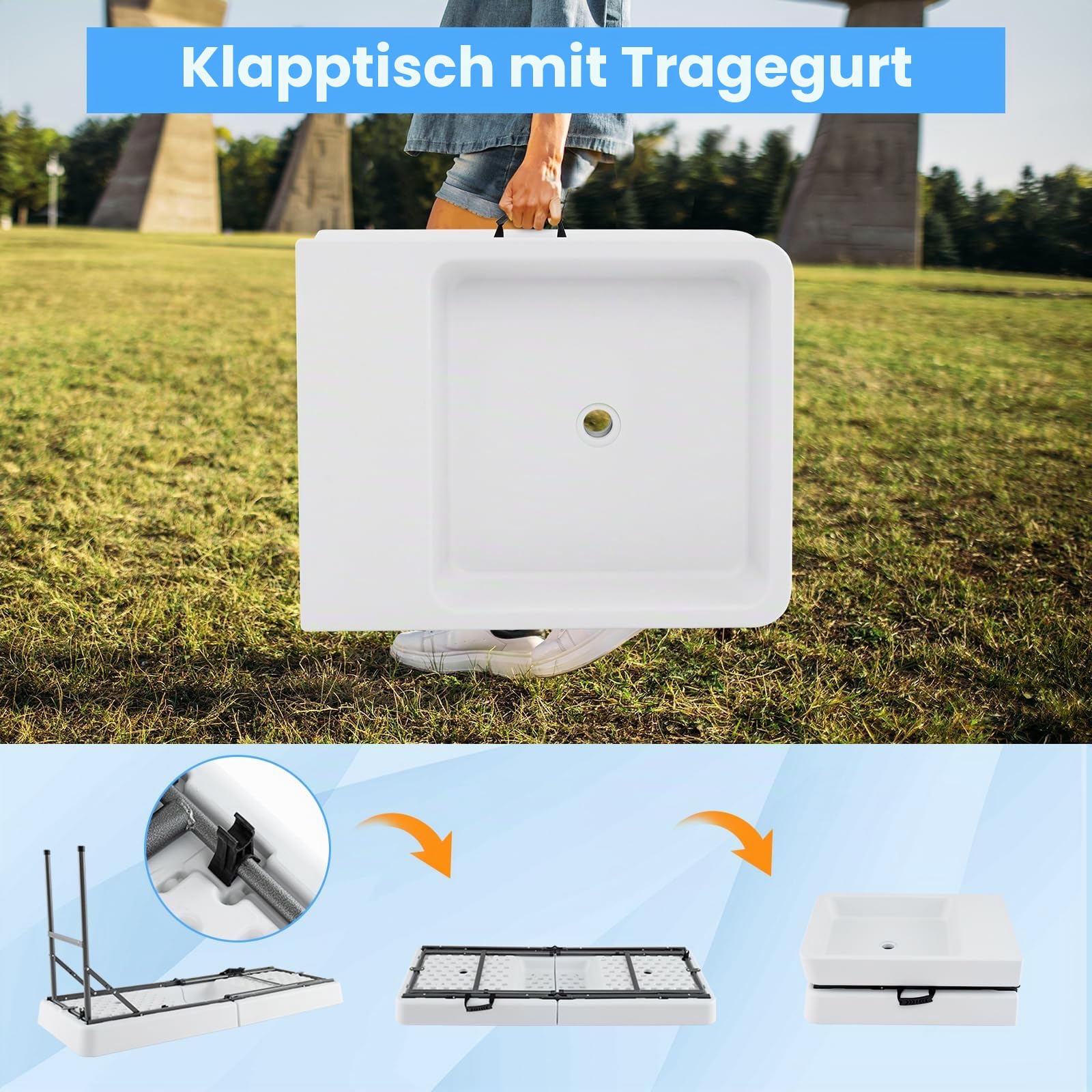 GIANTEX klappbarer Eiskühltisch, Kühltisch mit tiefer Doppelspüle & Entwässerungsloch, Getränkekühler mit abnehmbarem Tischrock, tragbarer Gartentisch für Party, Camping, Picknick & BBQ