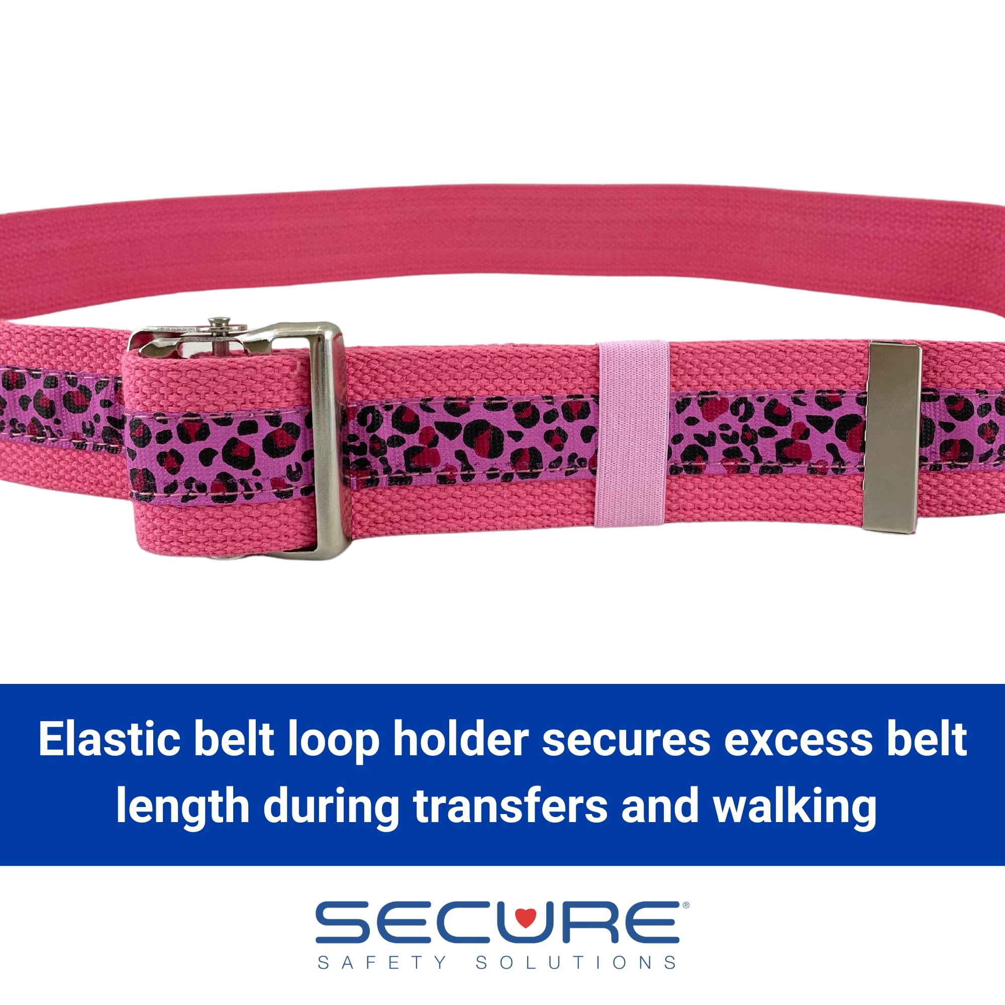 Cintura di sicurezza per anziani, 152,4 cm, leopardo rosa – fibbia in metallo a sgancio rapido – Trasferimento cancello ascensore assistere anziani PT fisioterapia