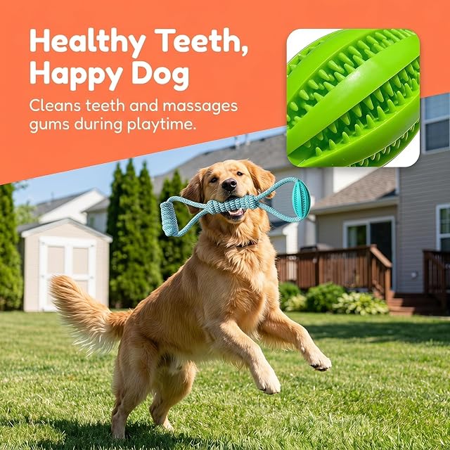 Foto 3 de 7 de 3 Piezas Pelota de Juguete para Perros con Cuerda, Juguete Interactivo para Masticar