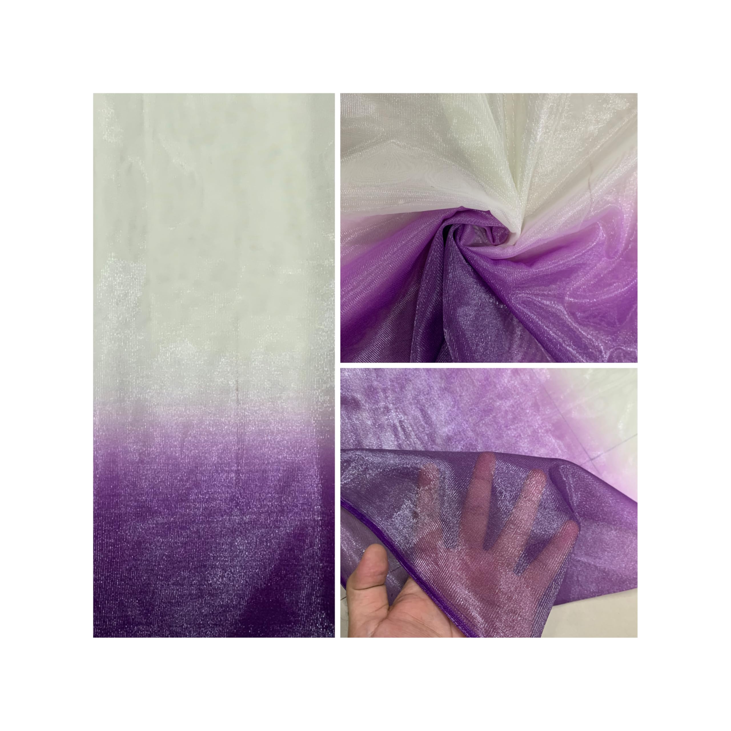 Women’s Shaded Organza Fabric Material | Twill Net Tissue Ombre Fabric for Kurti, Saree, Lehenga, Gown & Craft Work | Soft Lightweight Trendy Dress Material | Width 44 Inch+ (Cream Purple, 2 Meter)-image-37