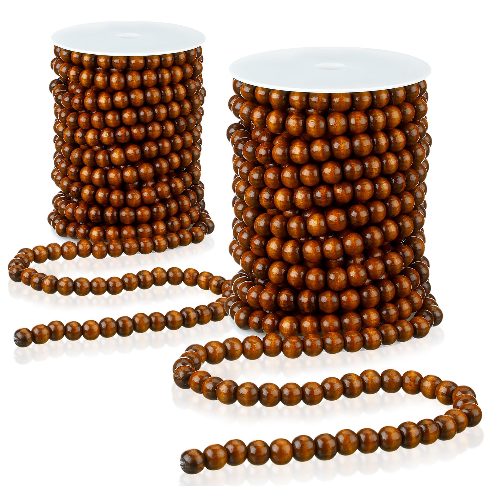 Giegxin Lot de 2 guirlandes de perles de Noël en bois marron de 20 m au total, décoration rustique pour sapin de Noël, plateau mural, guirlande de perles pour cadeaux de Noël