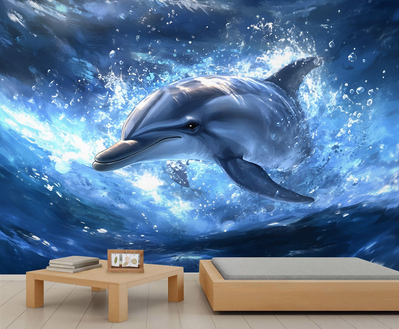 Dolphin Wall Murals 450x315cm Kids Large Mural Ocean Animal Mural Wallpaper for Bedroom Dolphin Wall Decor (Not Peel n' Stick)