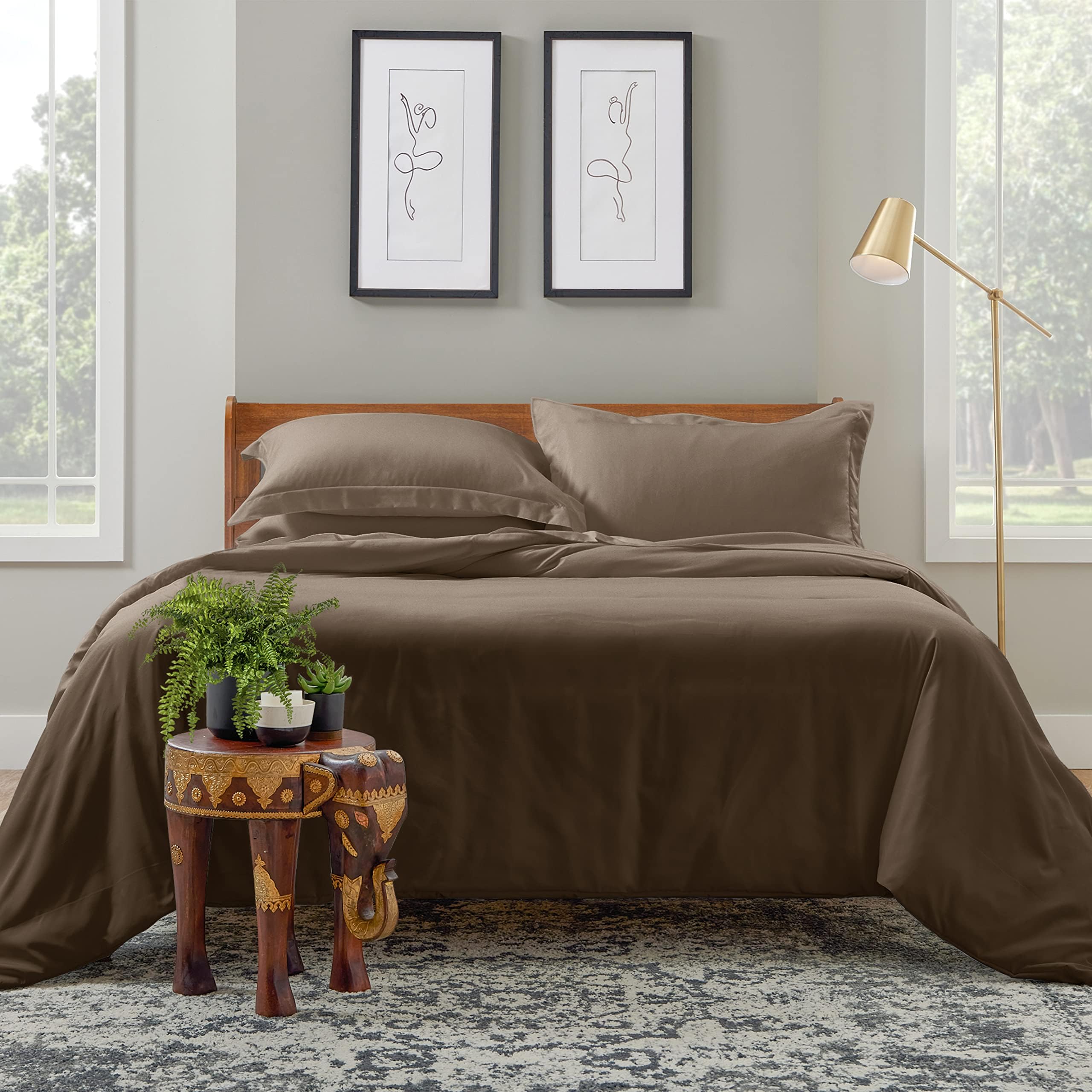 Cosy House CollectionLuxury Bamboo Duvet Cover Set 3-Piece - Ultra Soft Bedding - Zippered Comforter Protector, Includes 2 Pillow Shams - King/Cal King - Tan
