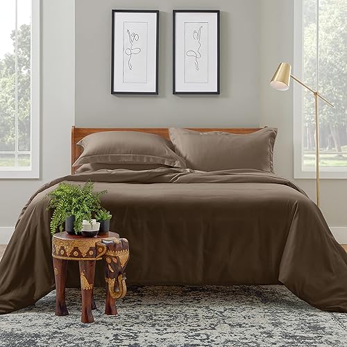 Miniatura 22 de Cosy House Collection Juego de funda de edredón de lujo de 3 piezas, mezcla de rayón derivado del bambú, ropa de cama ultrasuave, protector de Crema