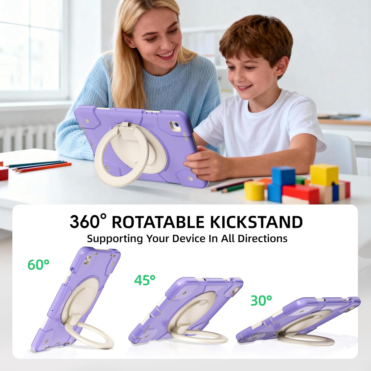 Andnary Case for Samsung Galaxy Tab A9+/A9 Plus Case 11 Inch with Screen Protector/360° Rotating Stand/Pen Holder/Shoulder Strap, Shockproof Cover for Tablet A9+ 5g (Purple)