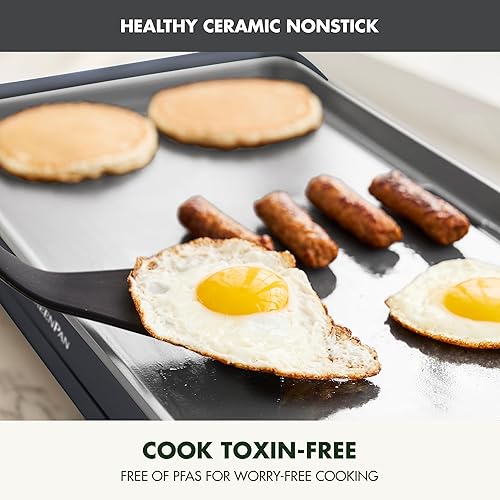 Miniatura 2 de GreenPan Plancha eléctrica avanzada de 10.5 x 20 pulgadas con cajón de calentamiento, revestimiento antiadherente de cerámica saludable sin PFAS,
