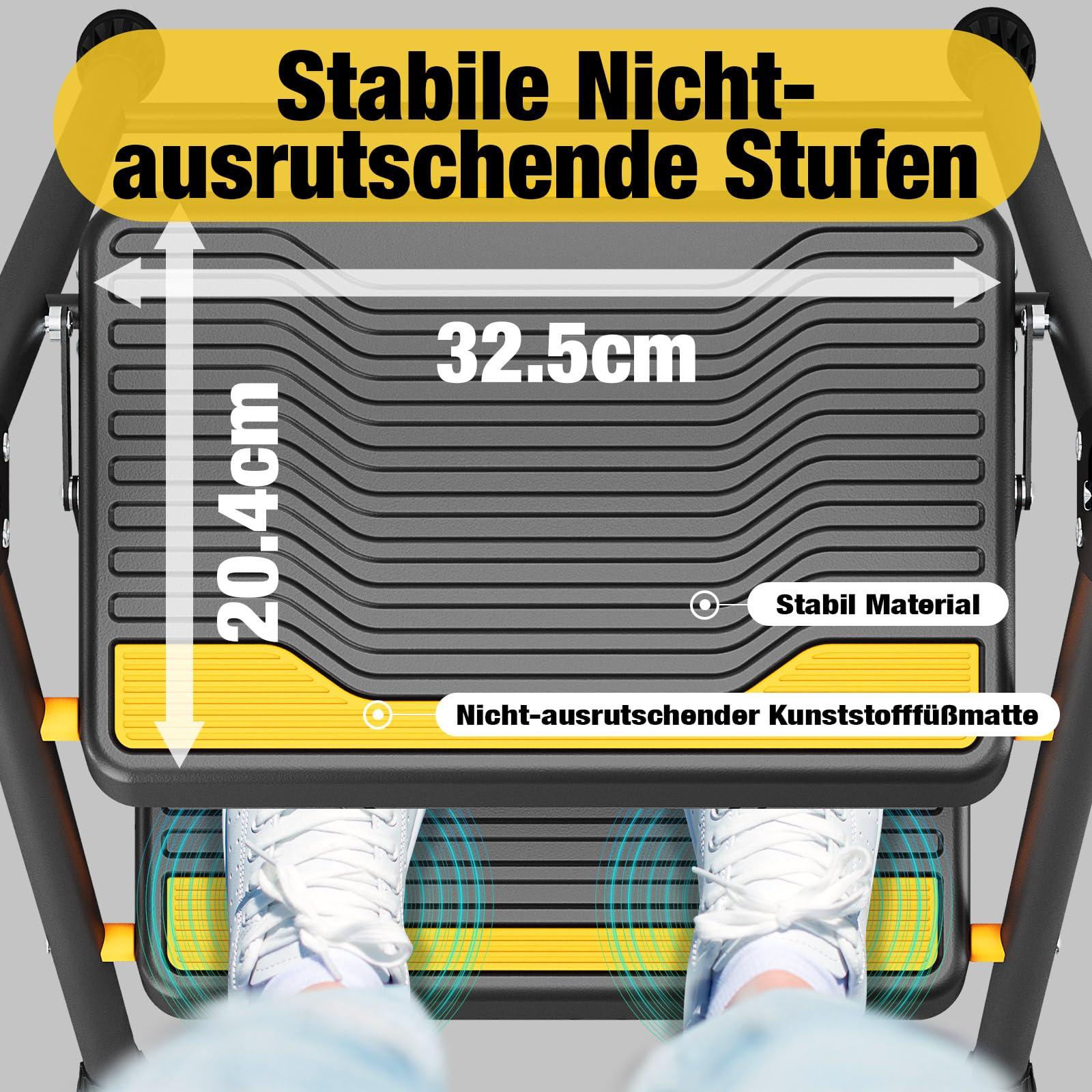 Urackify Trittleiter 2 Stufen Klappbar Leiter, Hochbelastbar bis 150 kg, Tritt Breite Rutschfeste Stufen, Handlauf, Kompakte Haushaltsleiter Stehleiter für Haushalt Küche, Büro, Vorratskammer, Schwarz